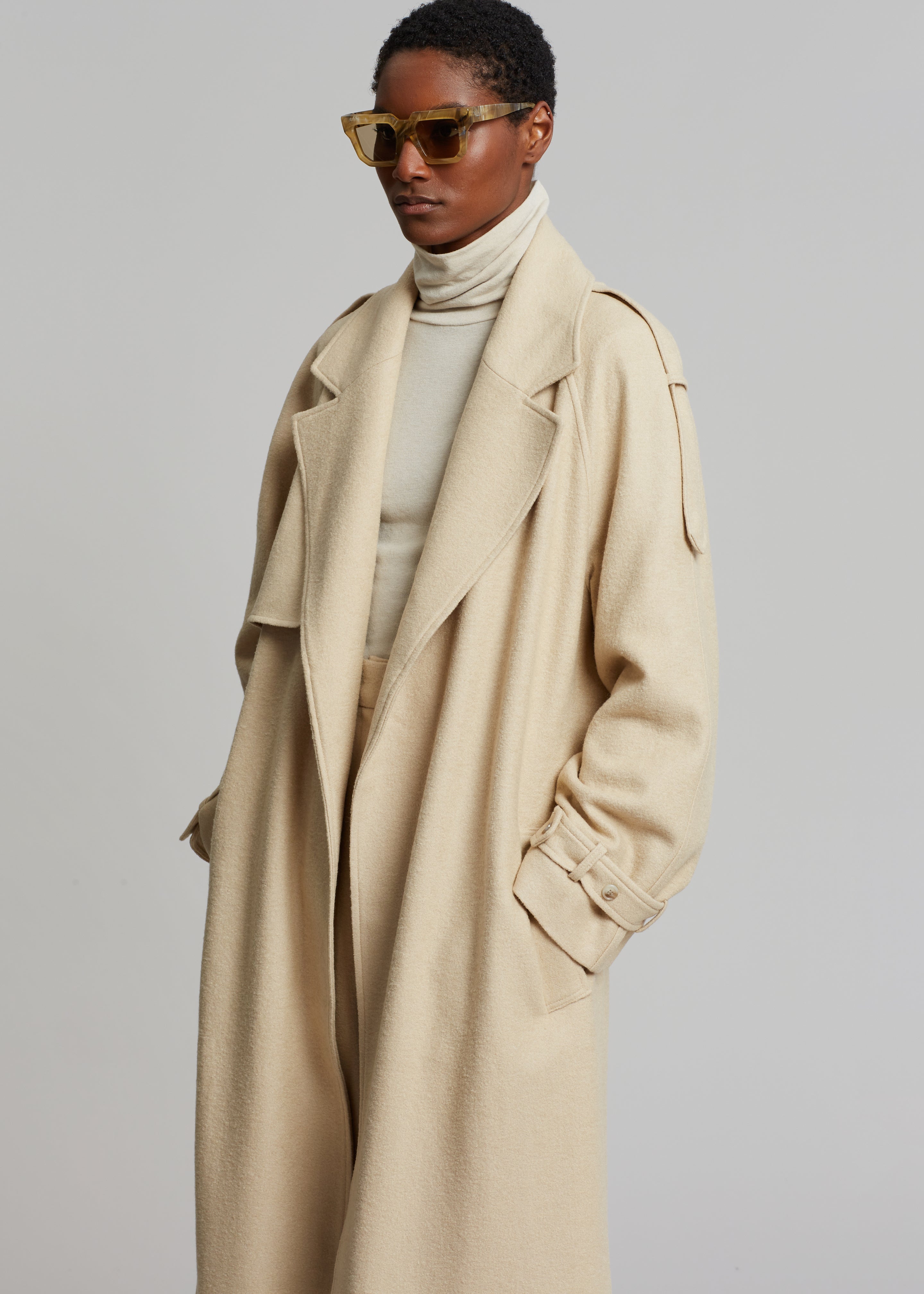 Suzanne Boiled Wool Trench Coat - Beige - 7