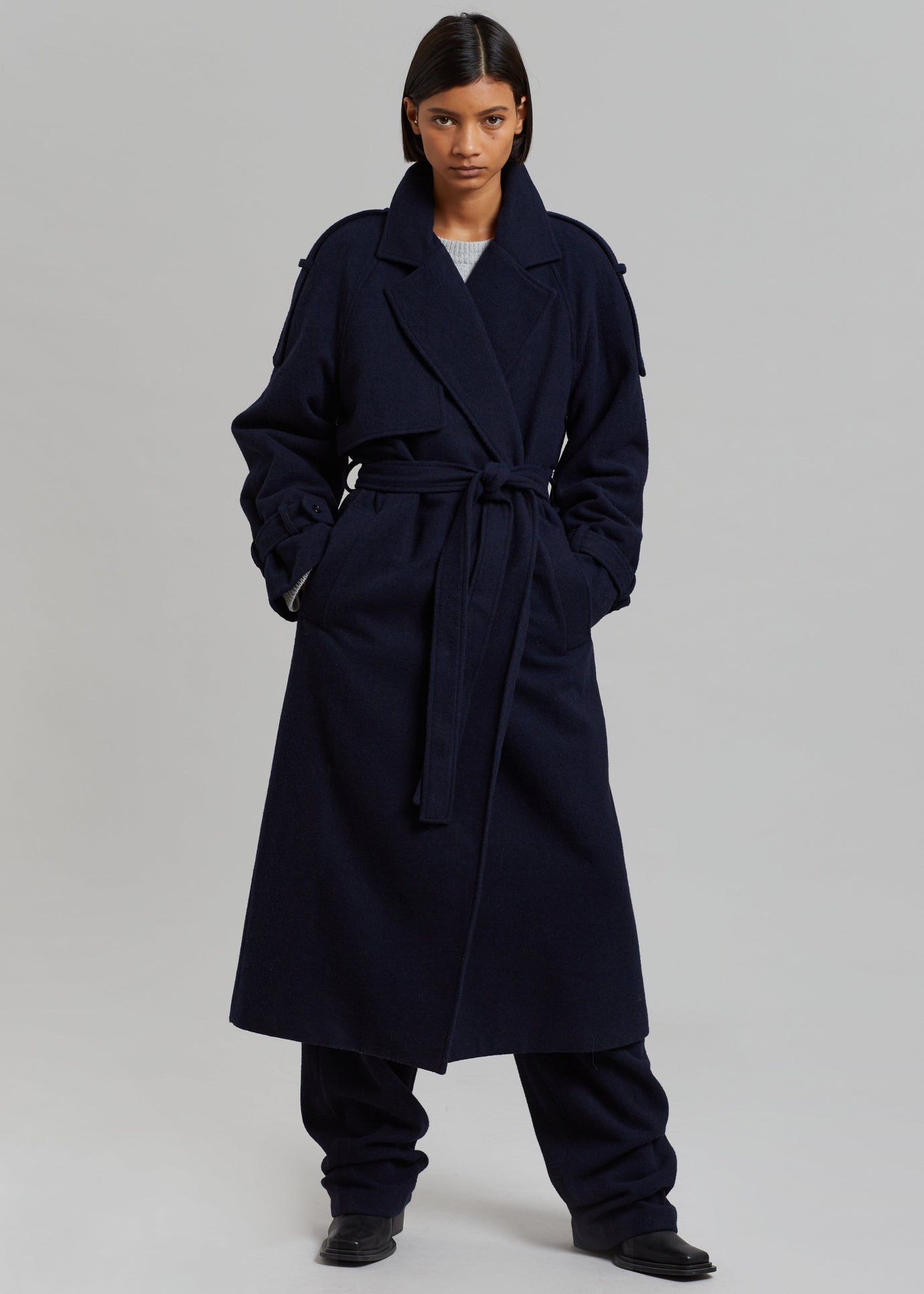 Suzanne Wool Trench Coat - Navy - 1