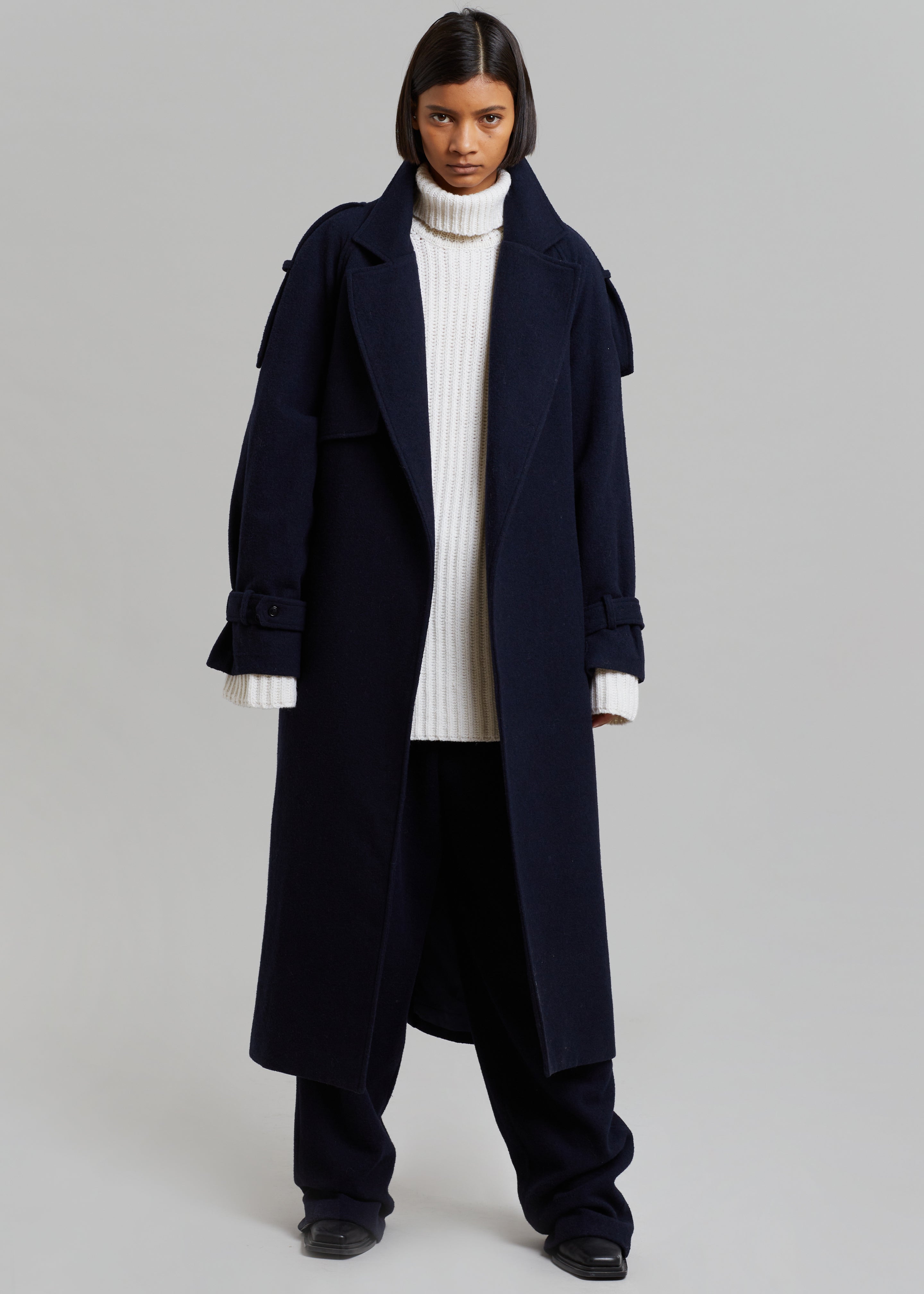 Suzanne Wool Trench Coat - Navy - 5