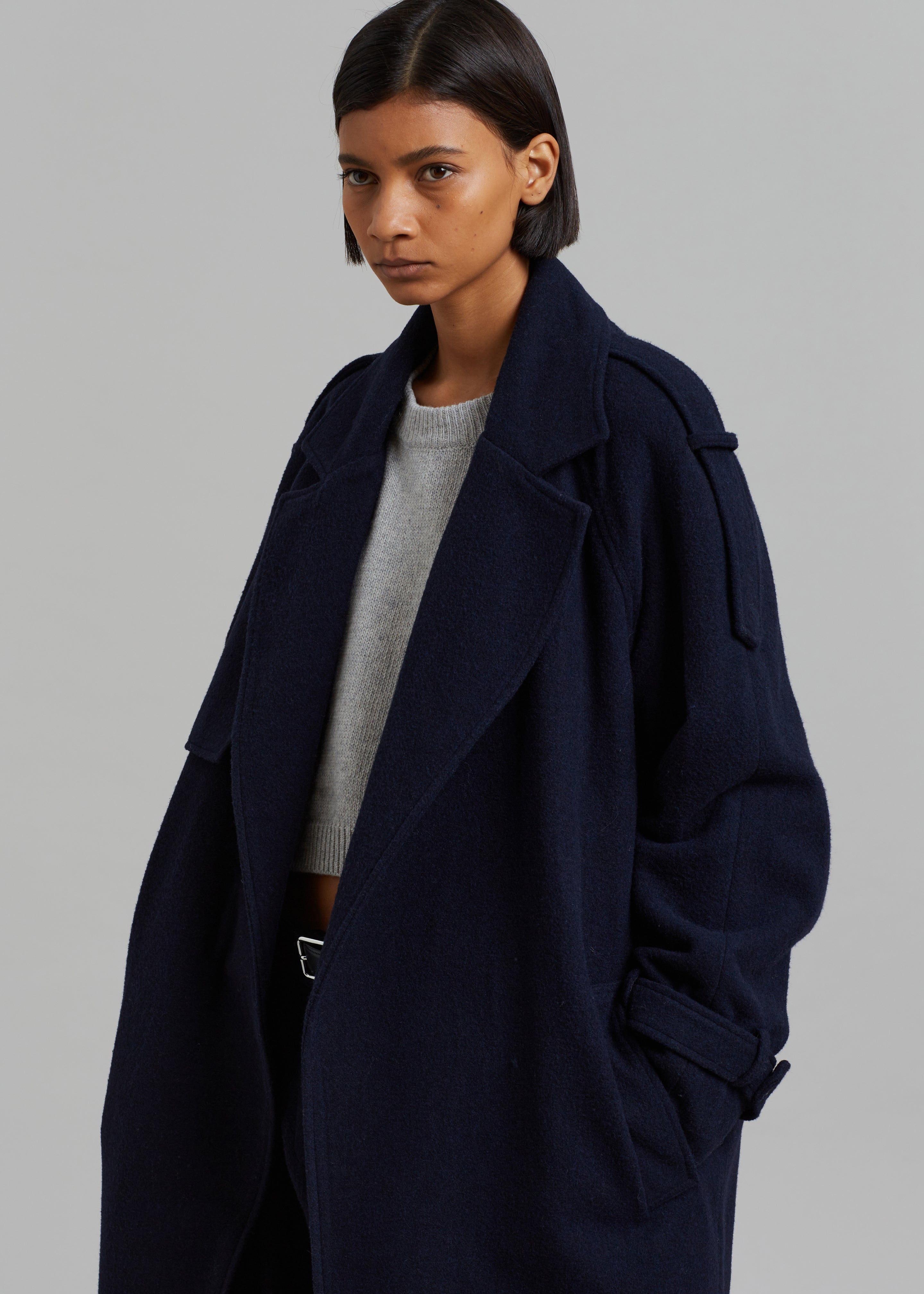 Suzanne Wool Trench Coat - Navy - 7