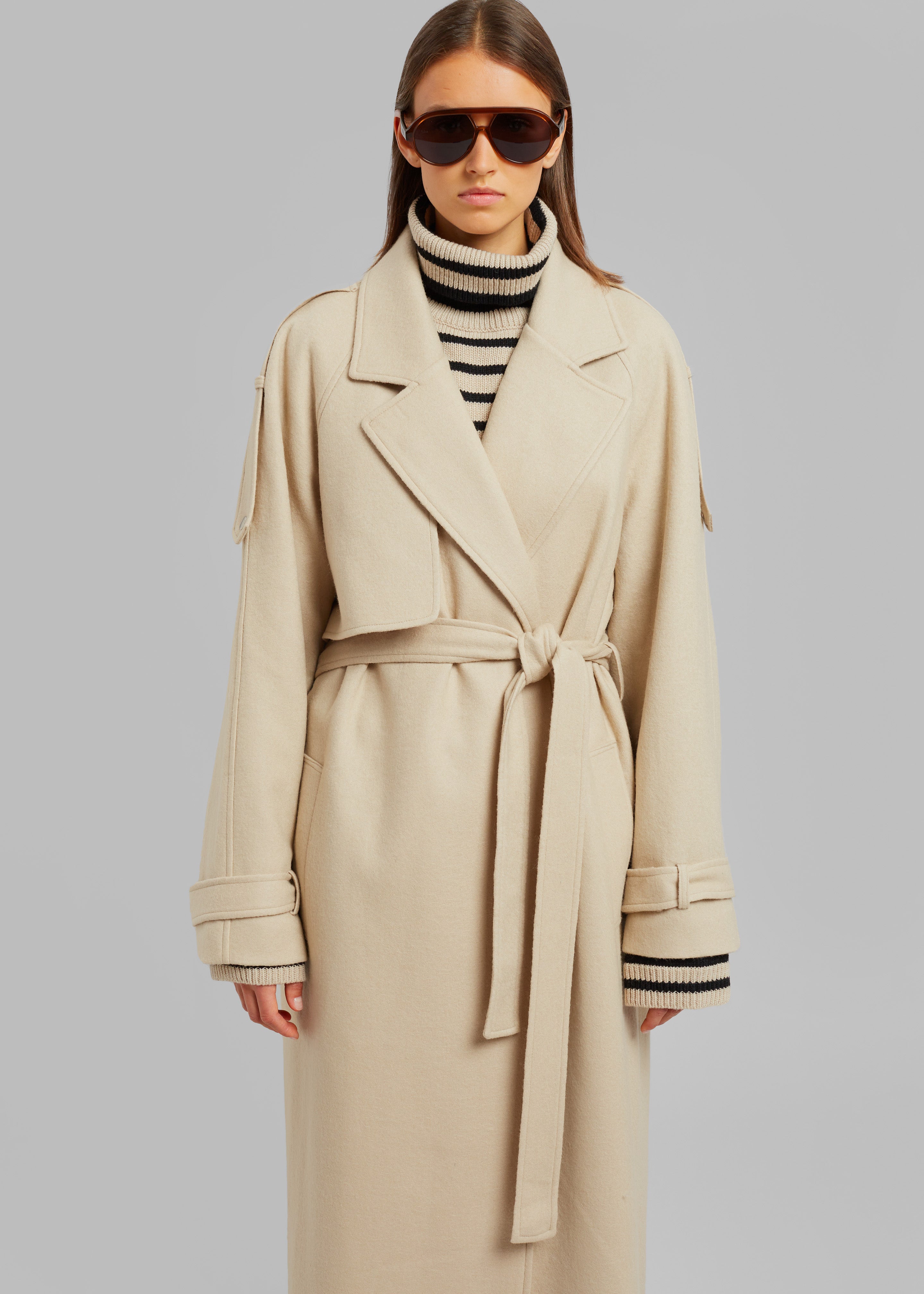 Suzanne Boiled Wool Trench Coat - Beige - 5