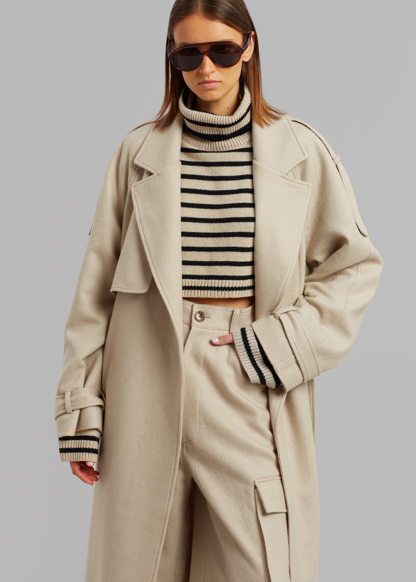 Suzanne Boiled Wool Trench Coat - Beige - 1