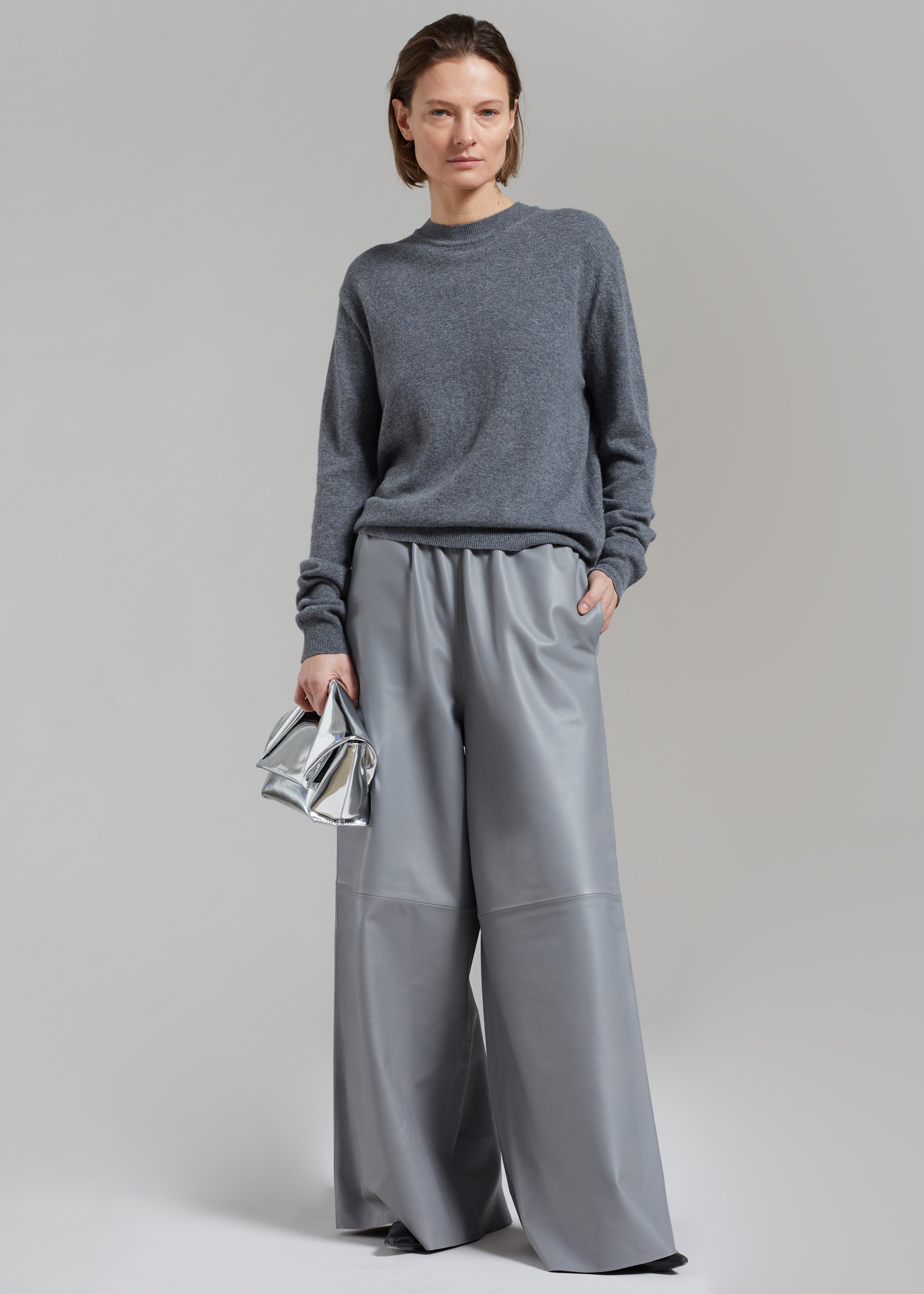 Sydney Wide Leather Pants - Grey - 6