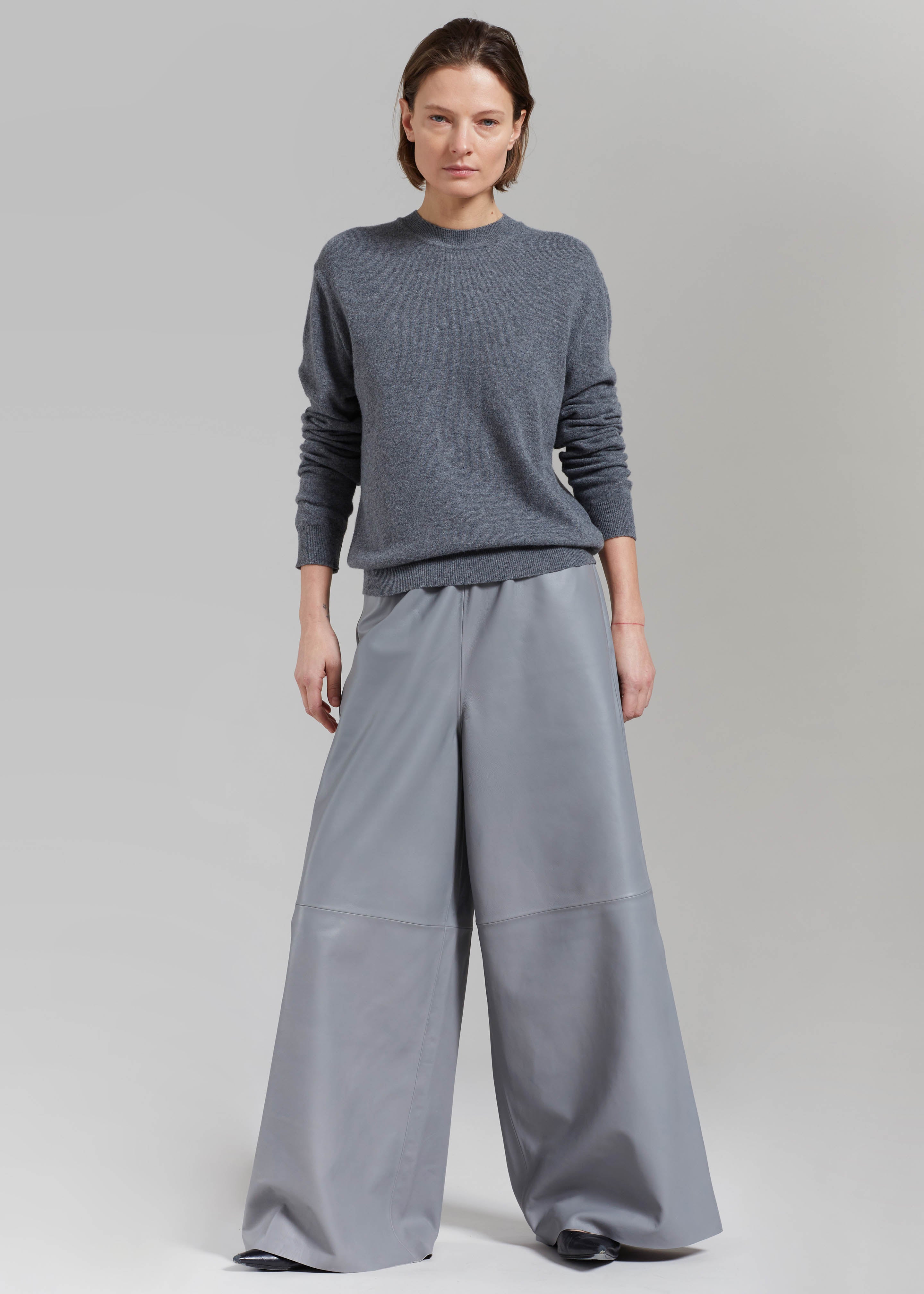 Sydney Wide Leather Pants - Grey - 4