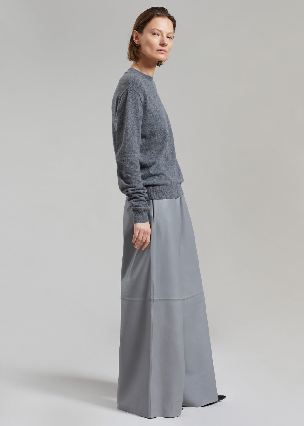 Sydney Wide Leather Pants - Grey