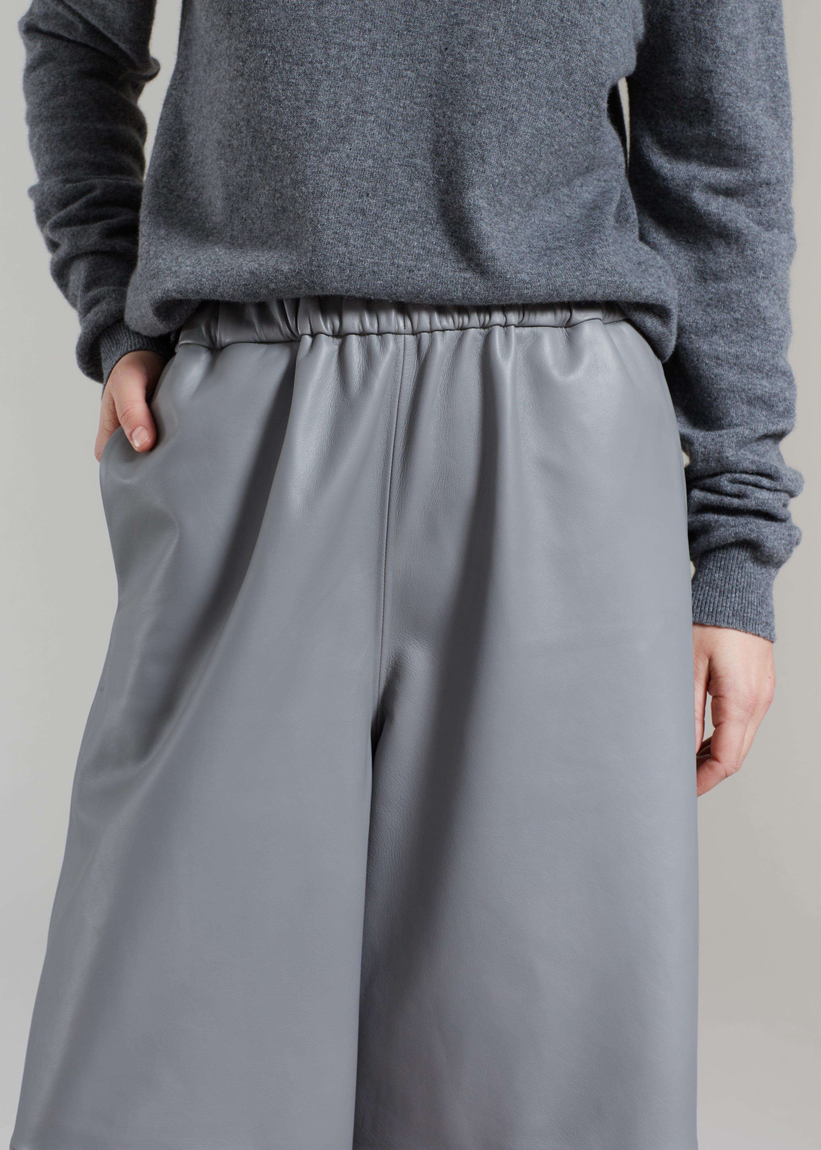 Sydney Wide Leather Pants - Grey - 2