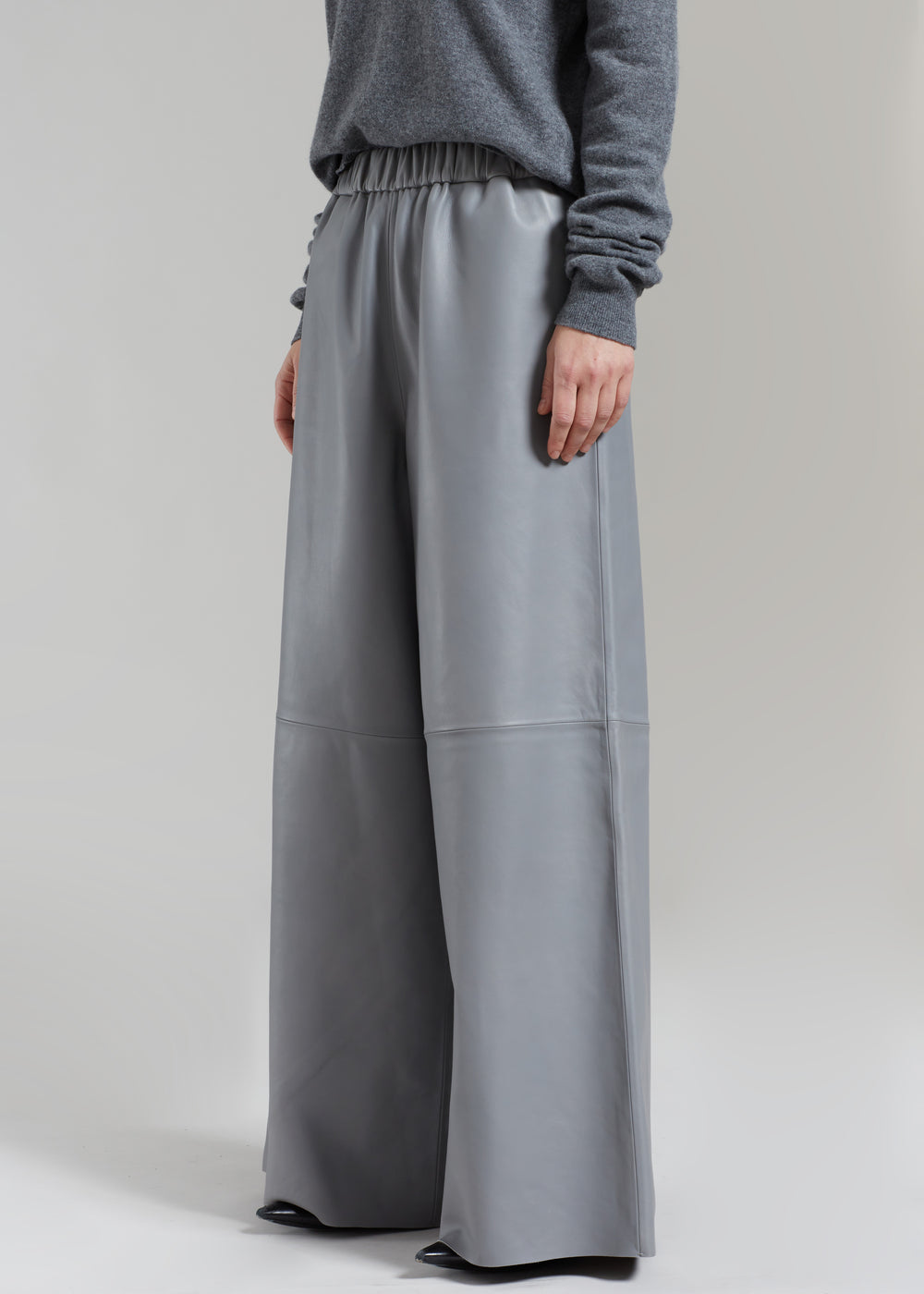 Sydney Wide Leather Pants - Grey - 1