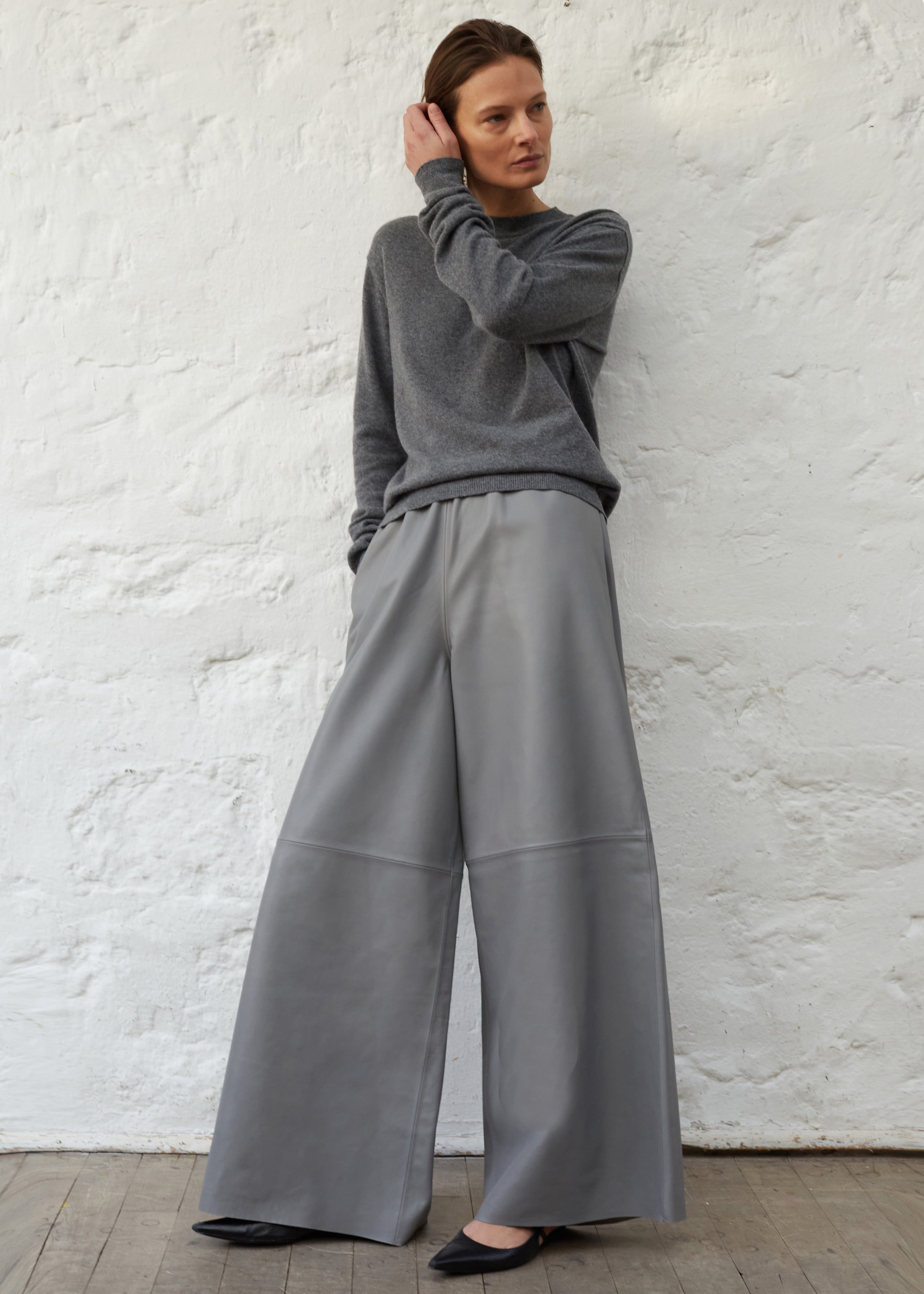 Sydney Wide Leather Pants - Grey - 1