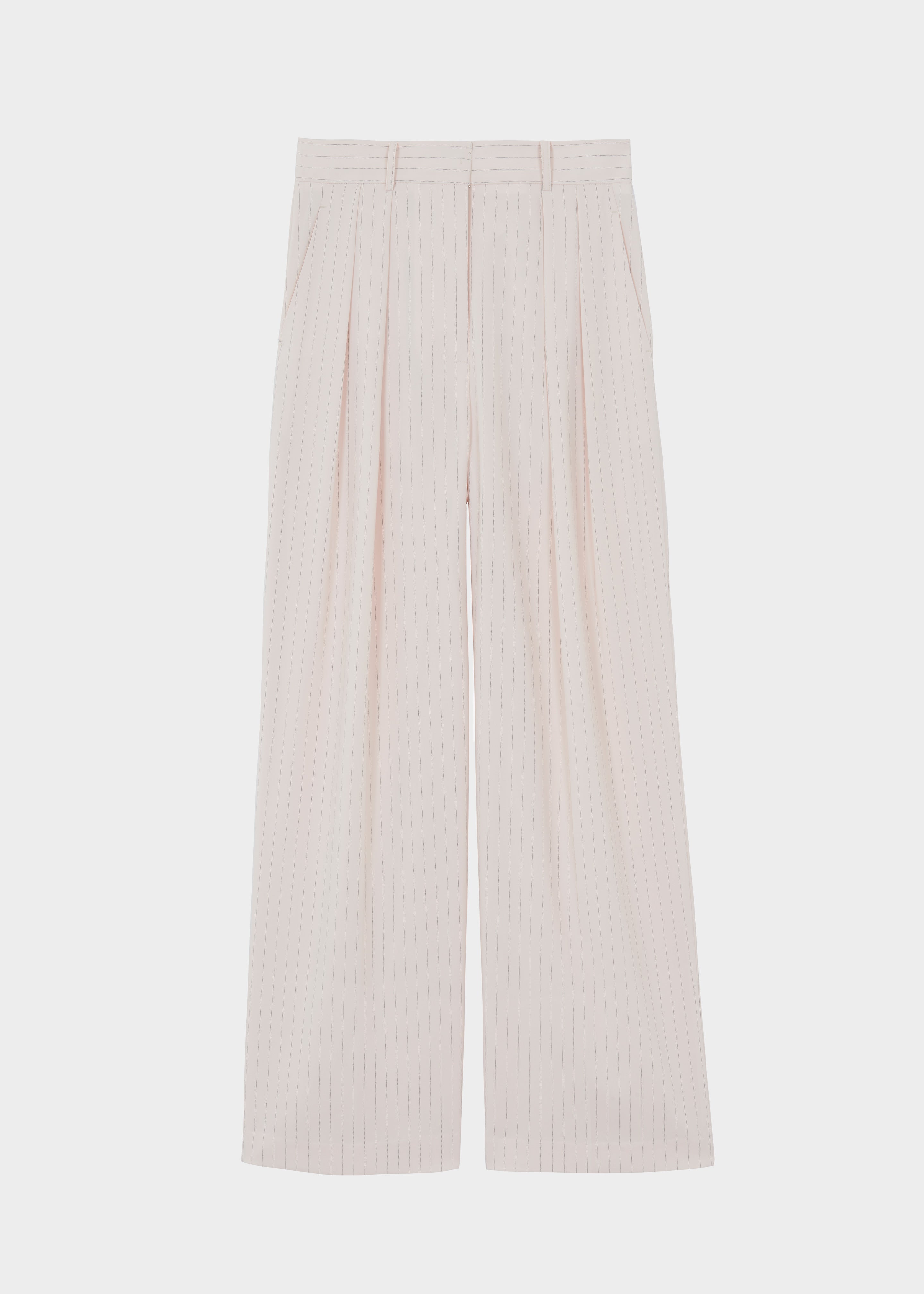Tansy Fluid Pleated Trousers - Beige Pinstripe - 7