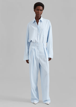 Tansy Fluid Pleated Trousers - Blue Pinstripe