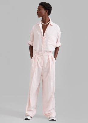 Tansy Fluid Pleated Trousers - Pink Pinstripe