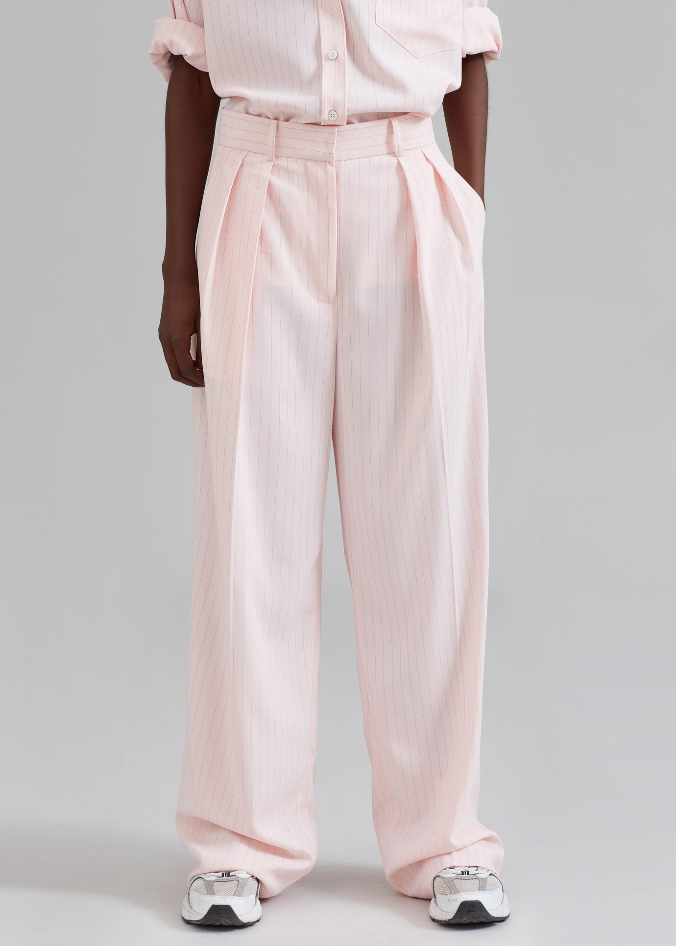 Tansy Fluid Pleated Trousers - Pink Pinstripe - 1