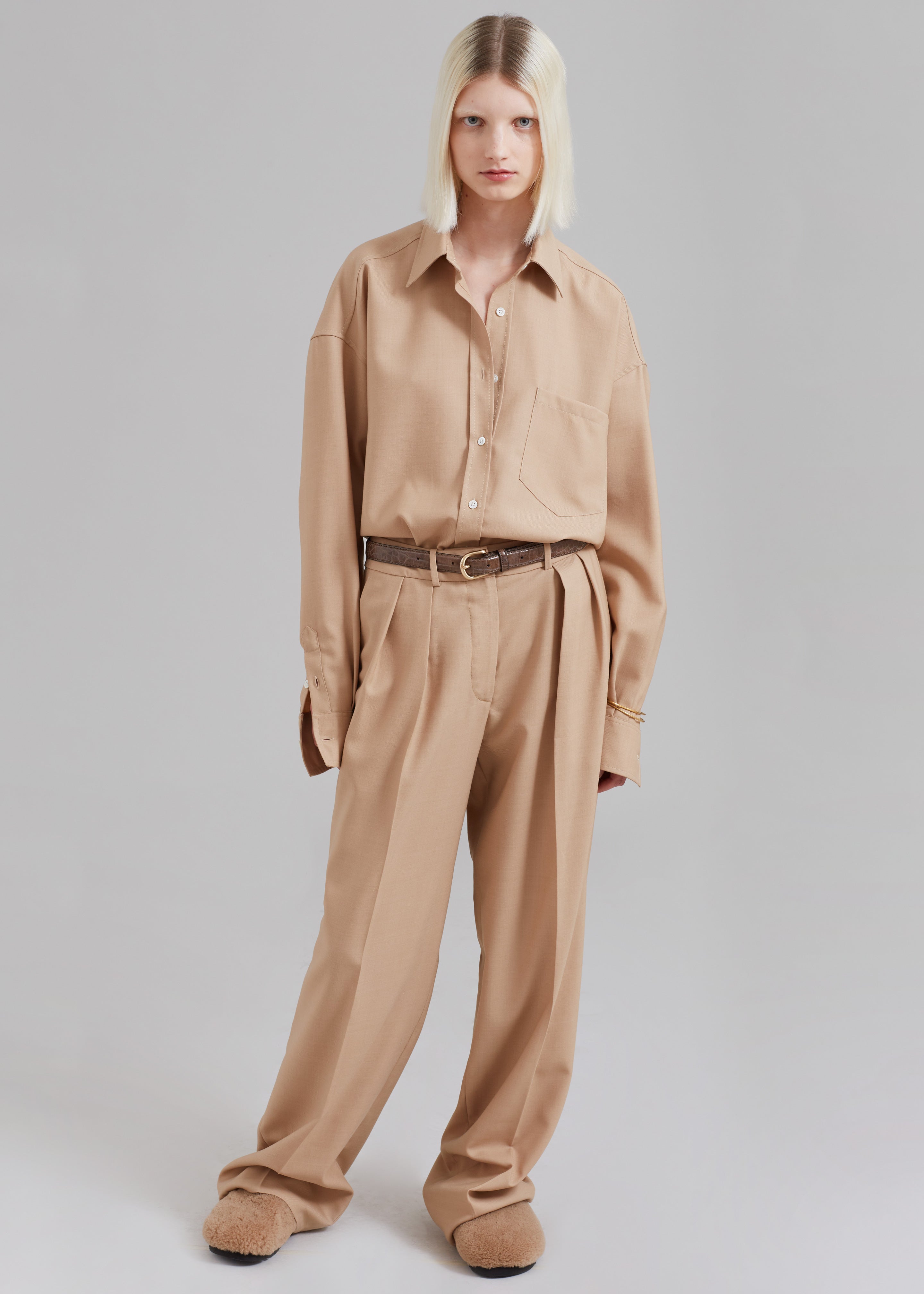 Tansy Pleated Twill Trousers - Camel – Frankie Shop Europe