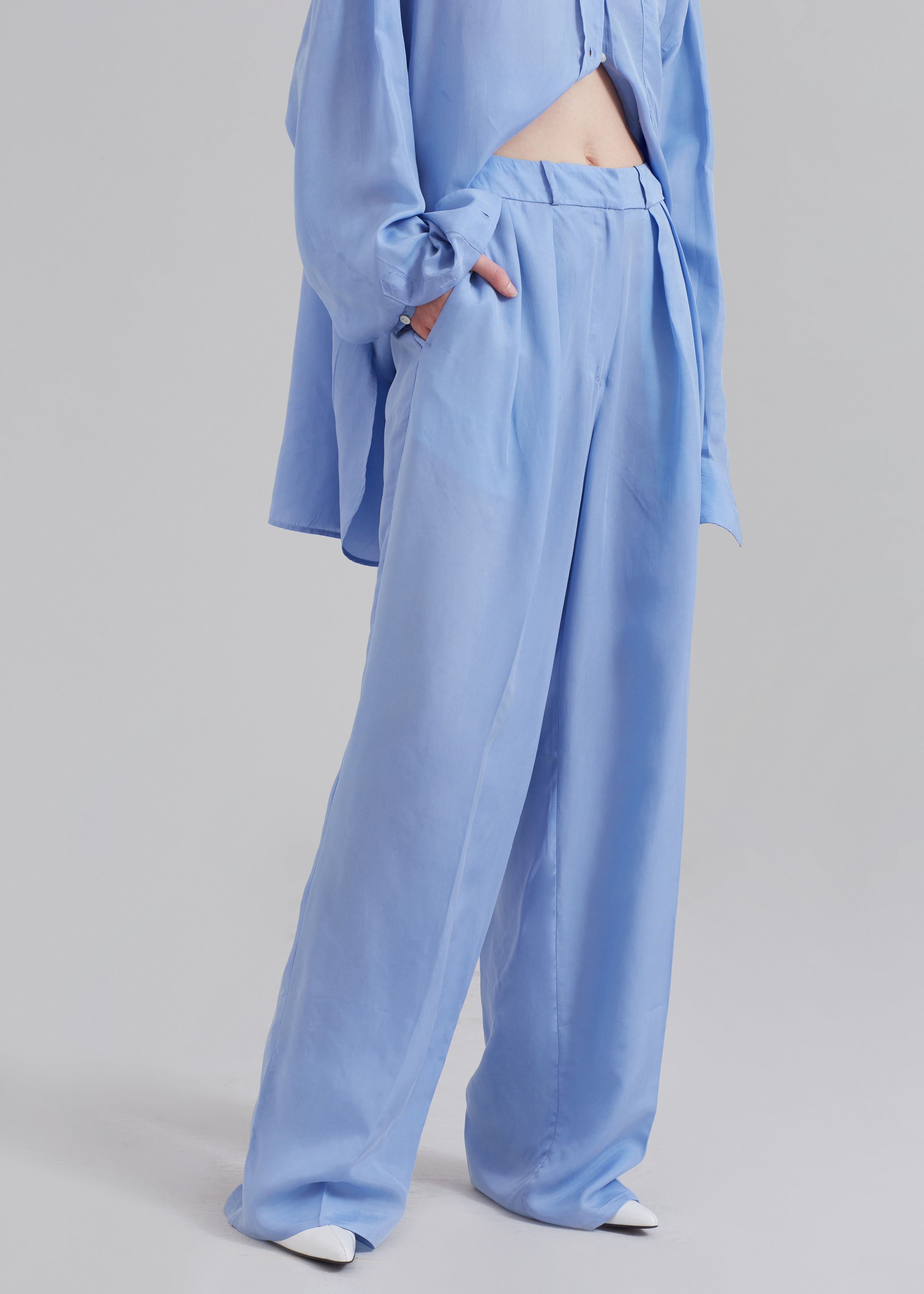 Tansy Silky Pleated Trousers - Light Blue - 3