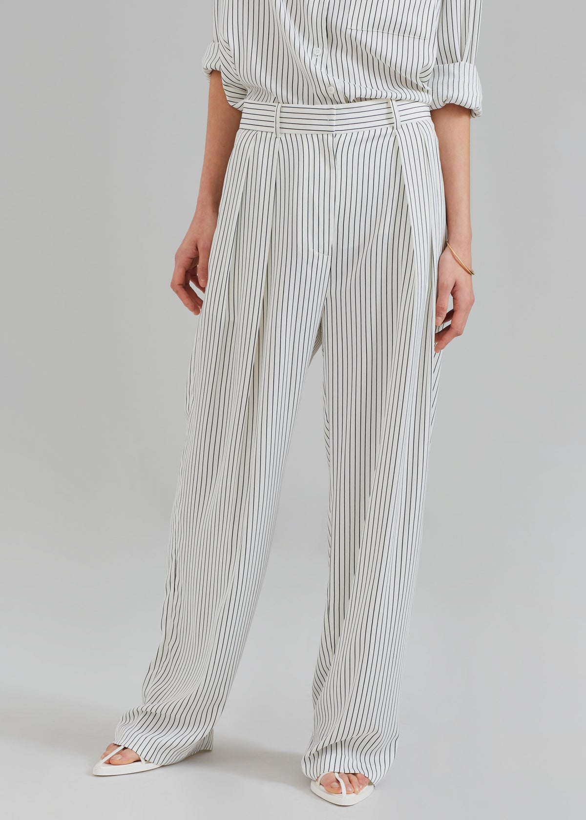 Tansy Satin Pants - White Pinstripe - 8