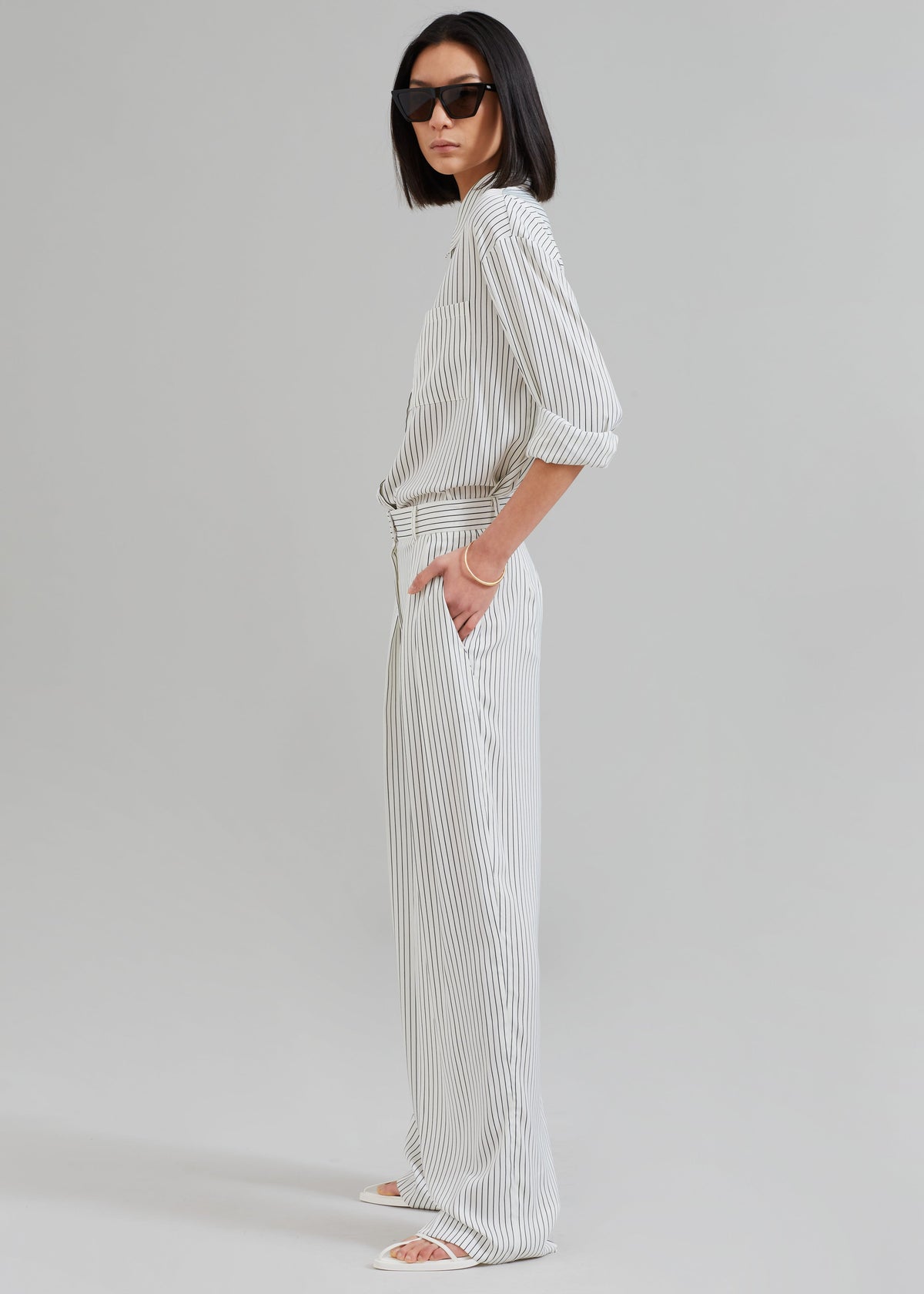 Tansy Satin Pants - White Pinstripe - 9