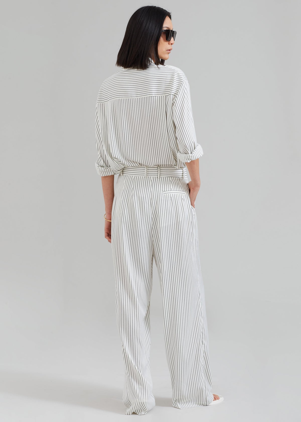 Tansy Satin Pants - White Pinstripe - 10