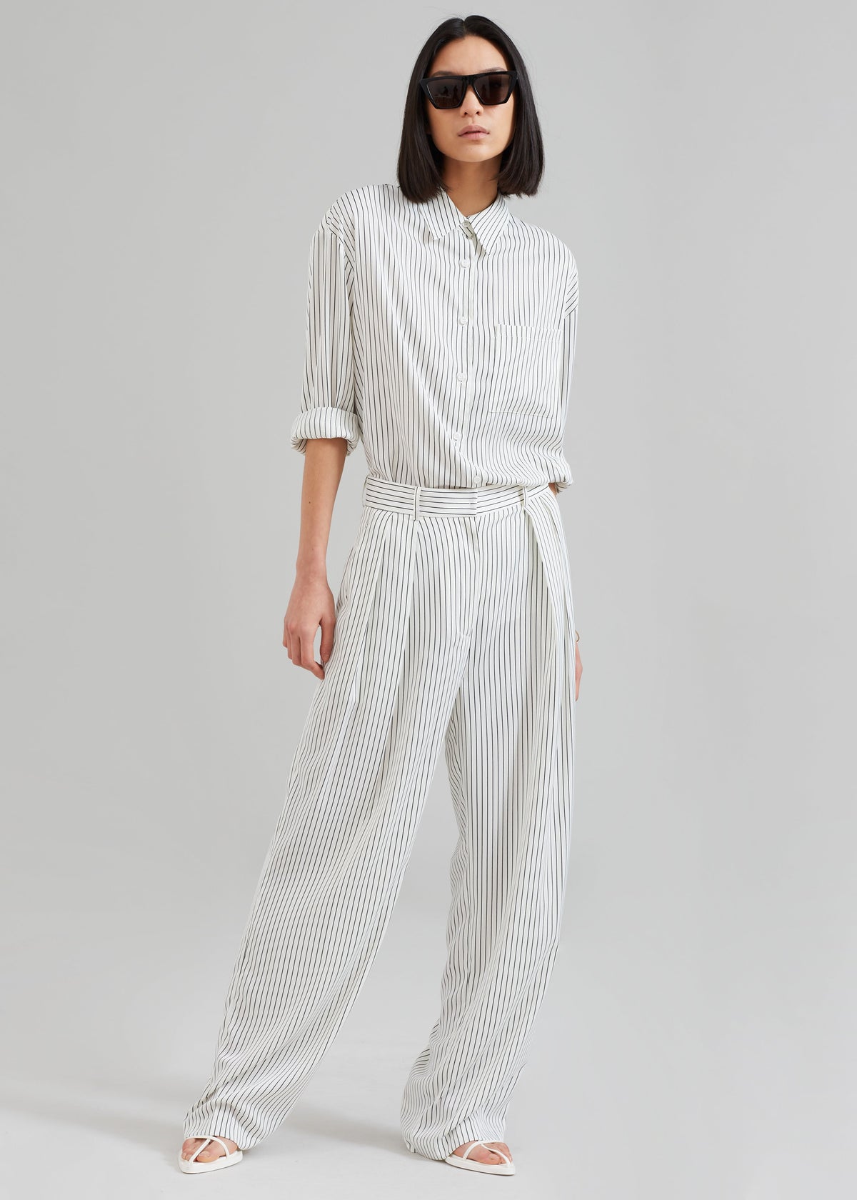 Tansy Satin Pants - White Pinstripe - 6