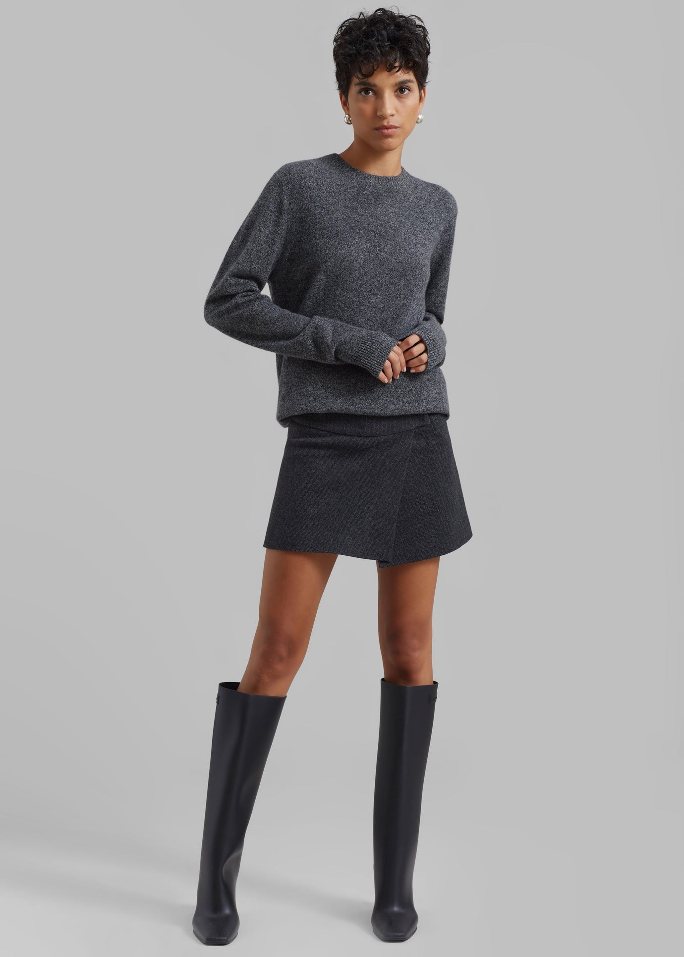 The Garment Porto Mini Skirt - Pinstriped Grey Melange
