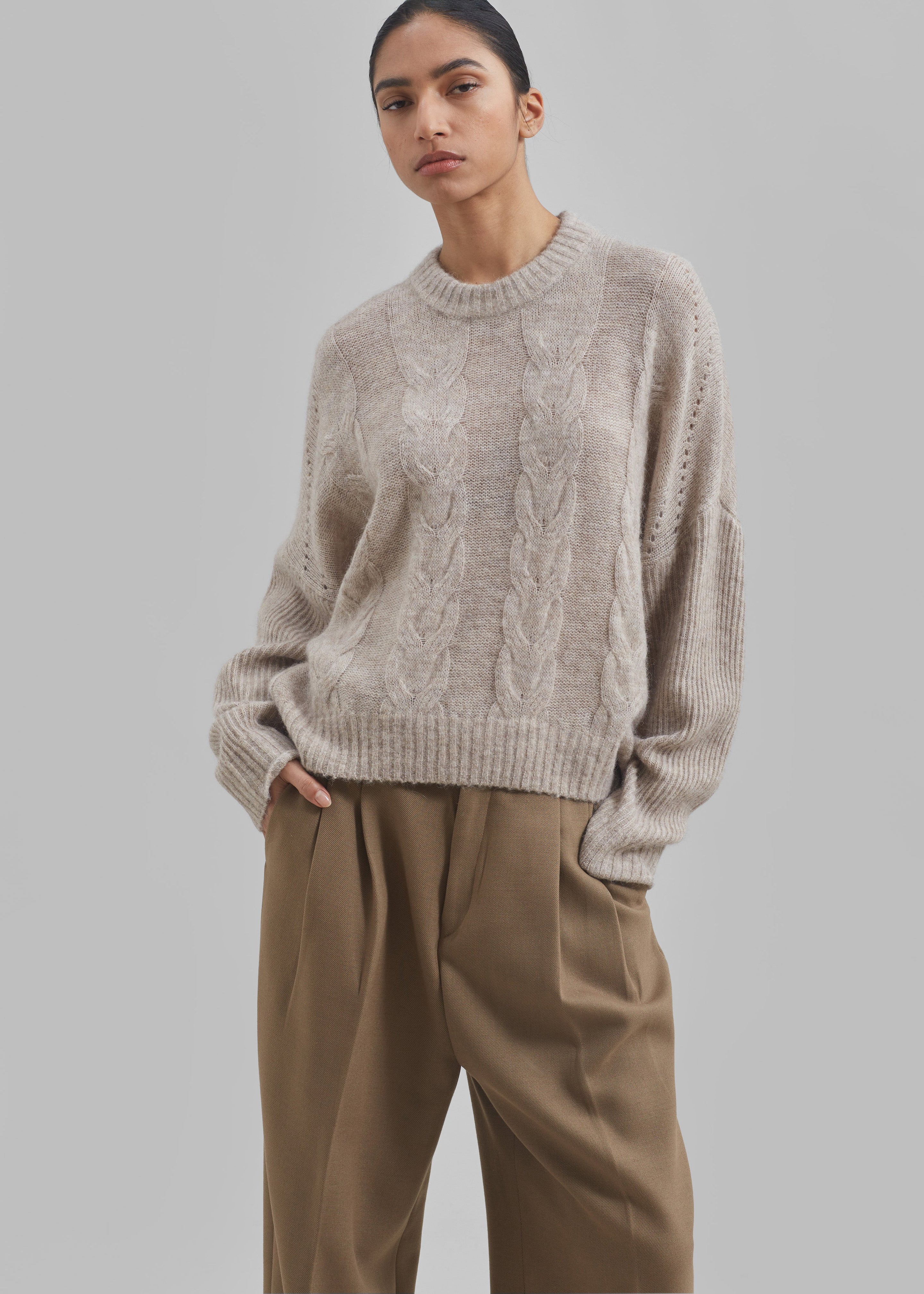 The Garment Verbier Boxy Cable Sweater - Linen - 4