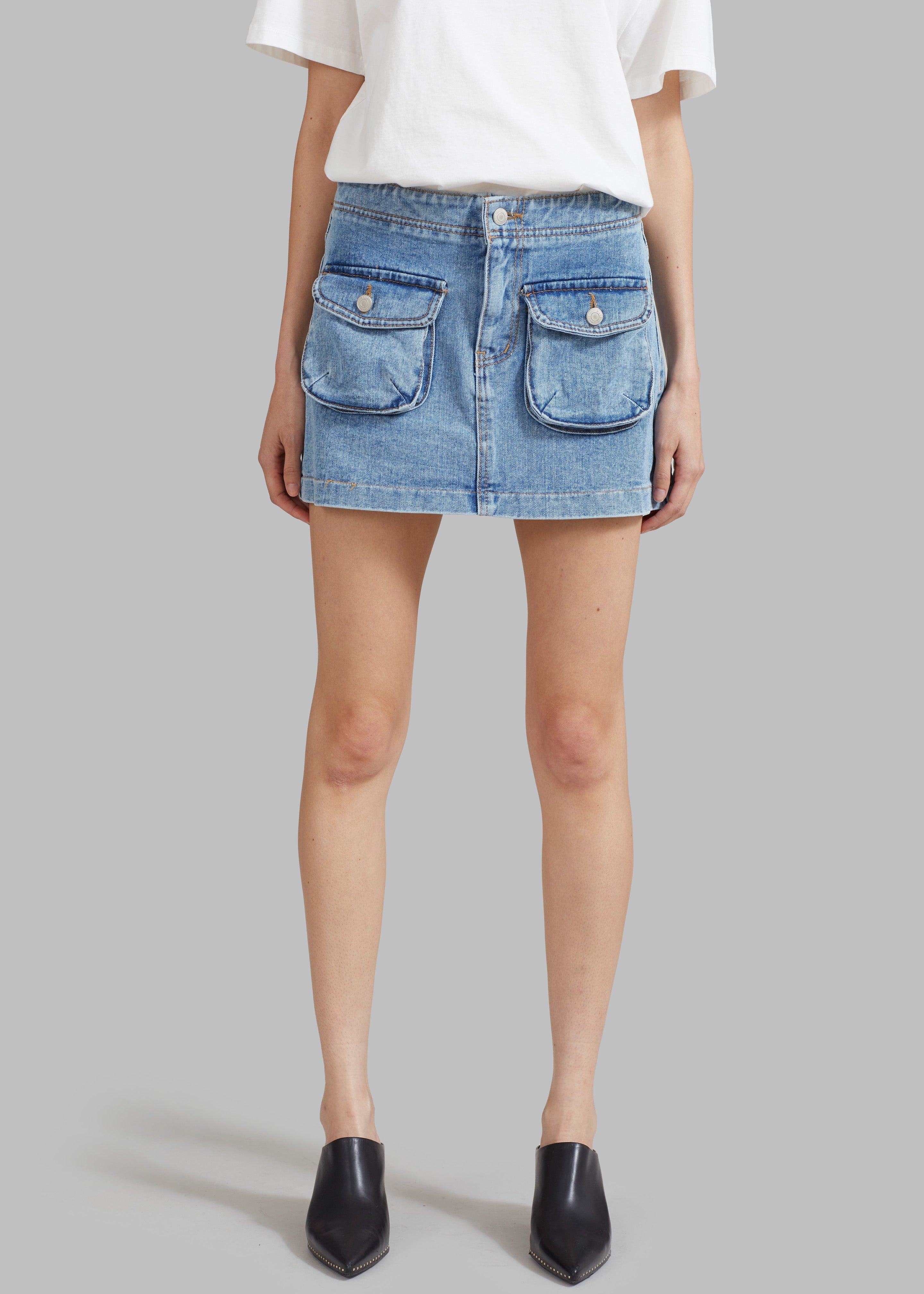 Thela Pocket Denim Skirt - Blue Wash - 4