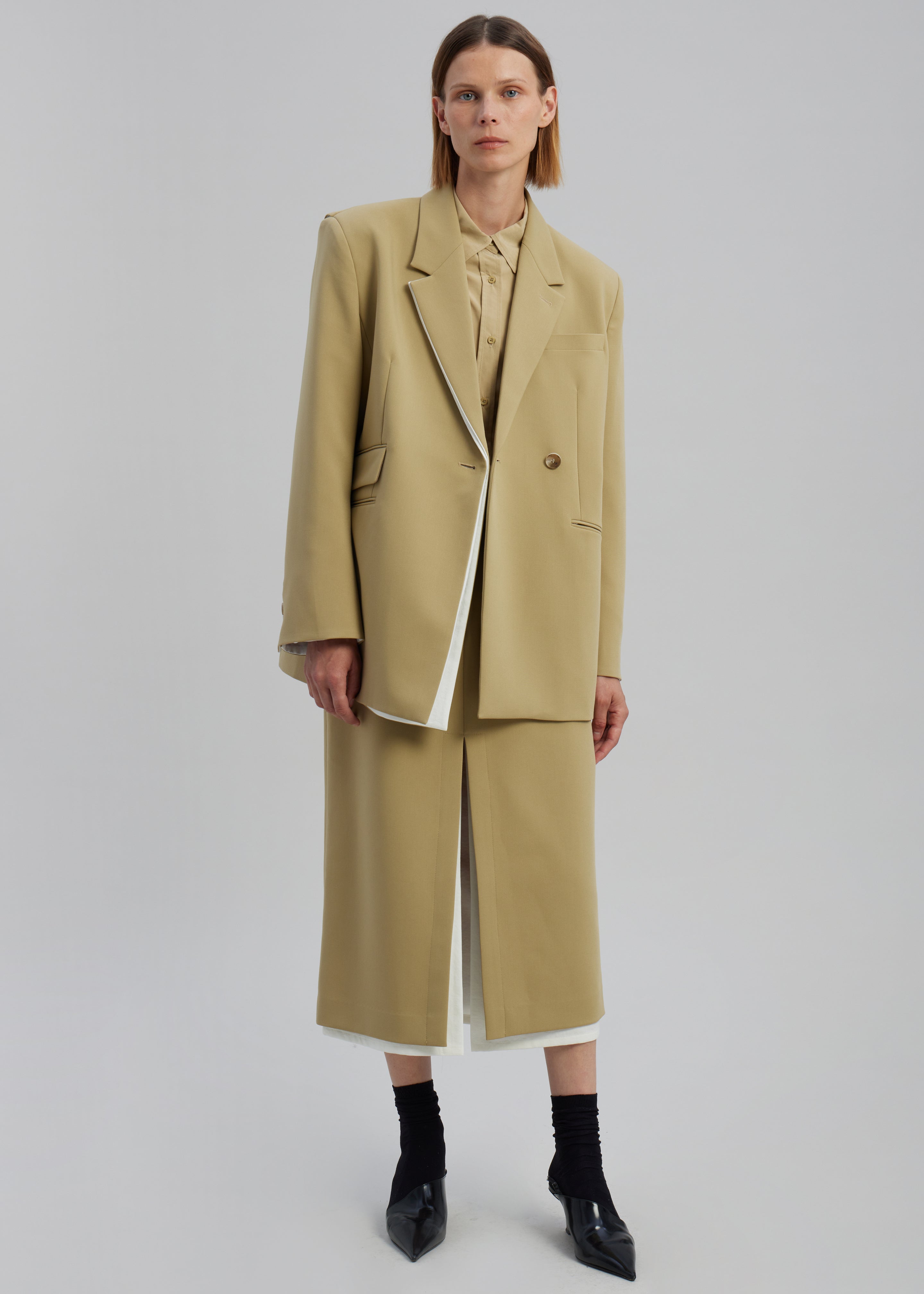 Telli Layered Blazer - Khaki - 1
