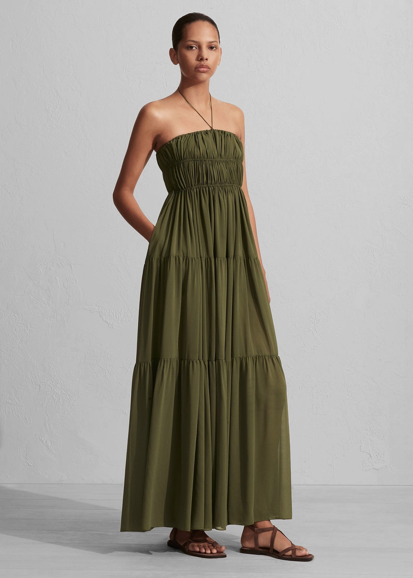 Matteau Shirred Halter Dress - Cypress - 1