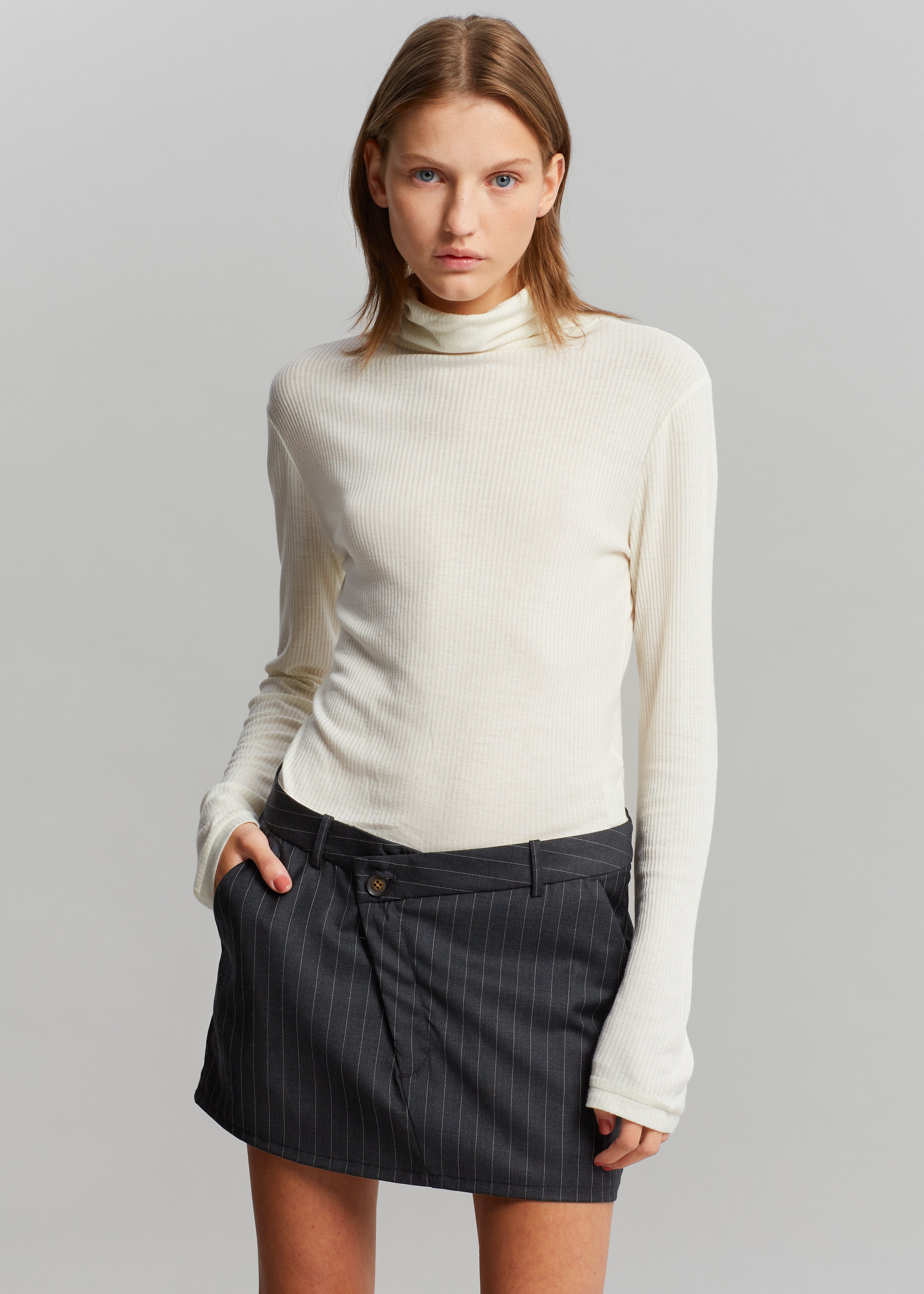 The Garment Marseille Mini Skirt - Grey Pinstripe - 4