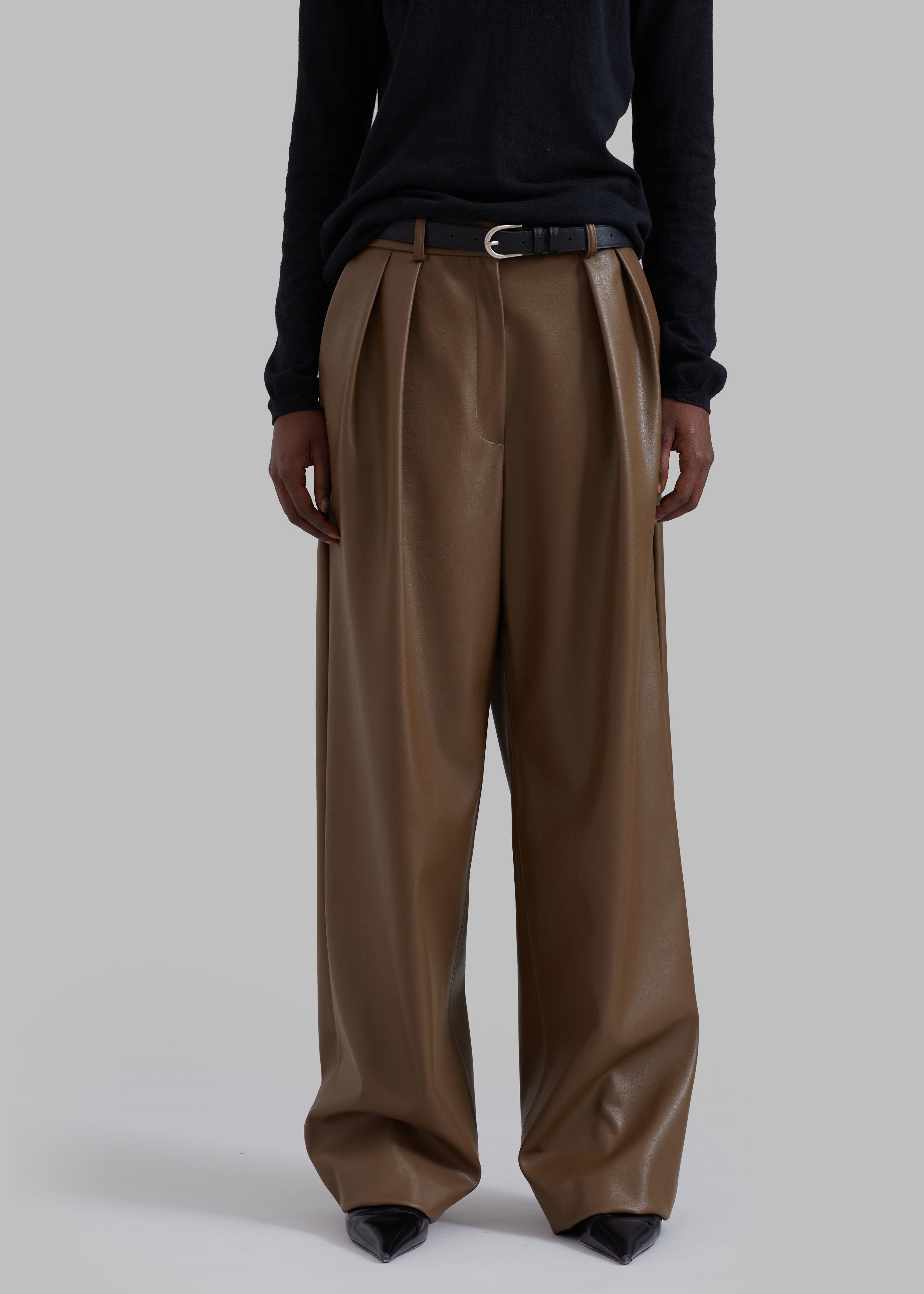 Tranton Faux Leather Pants - Brown - 1