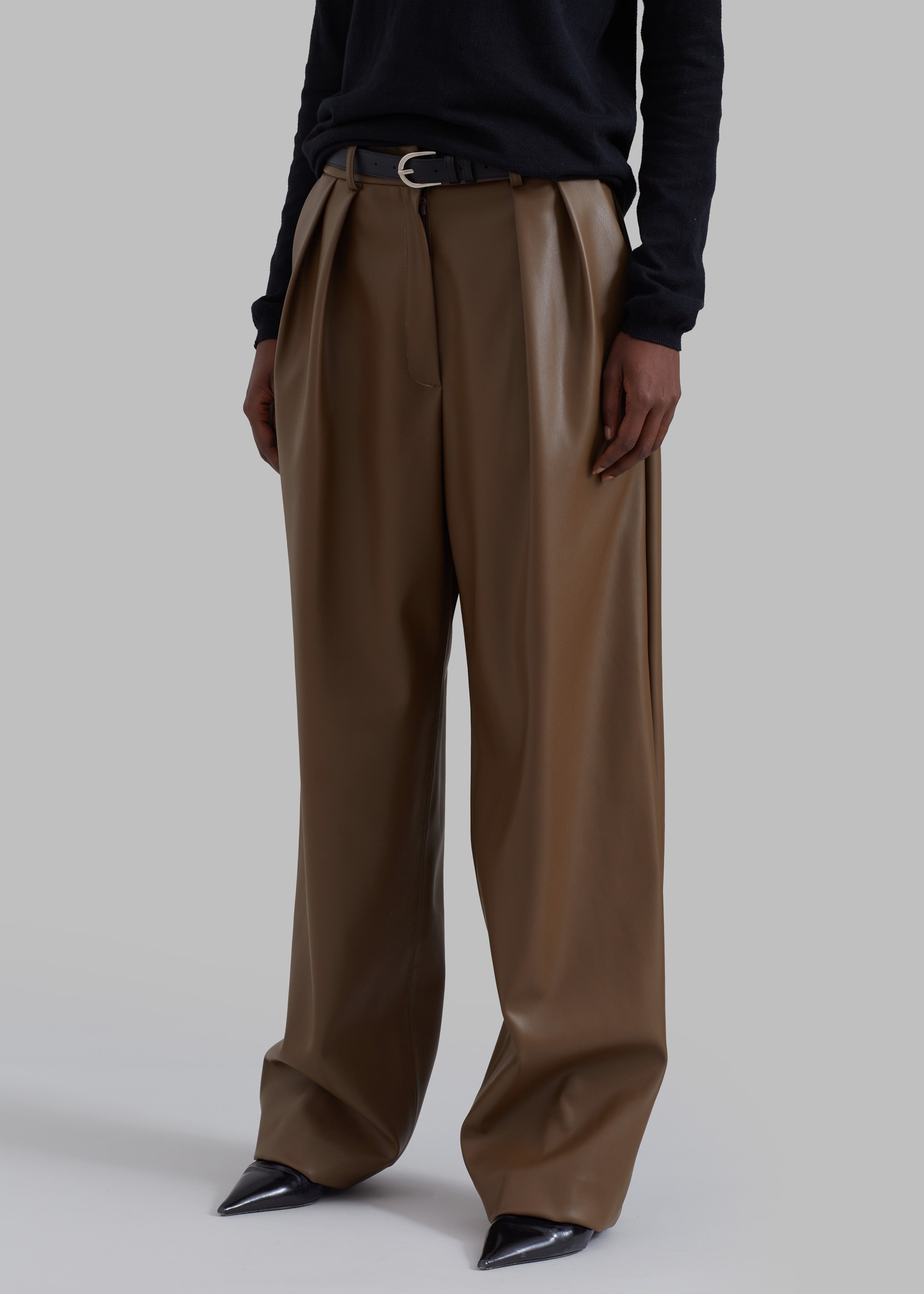 Tranton Faux Leather Pants - Brown - 4