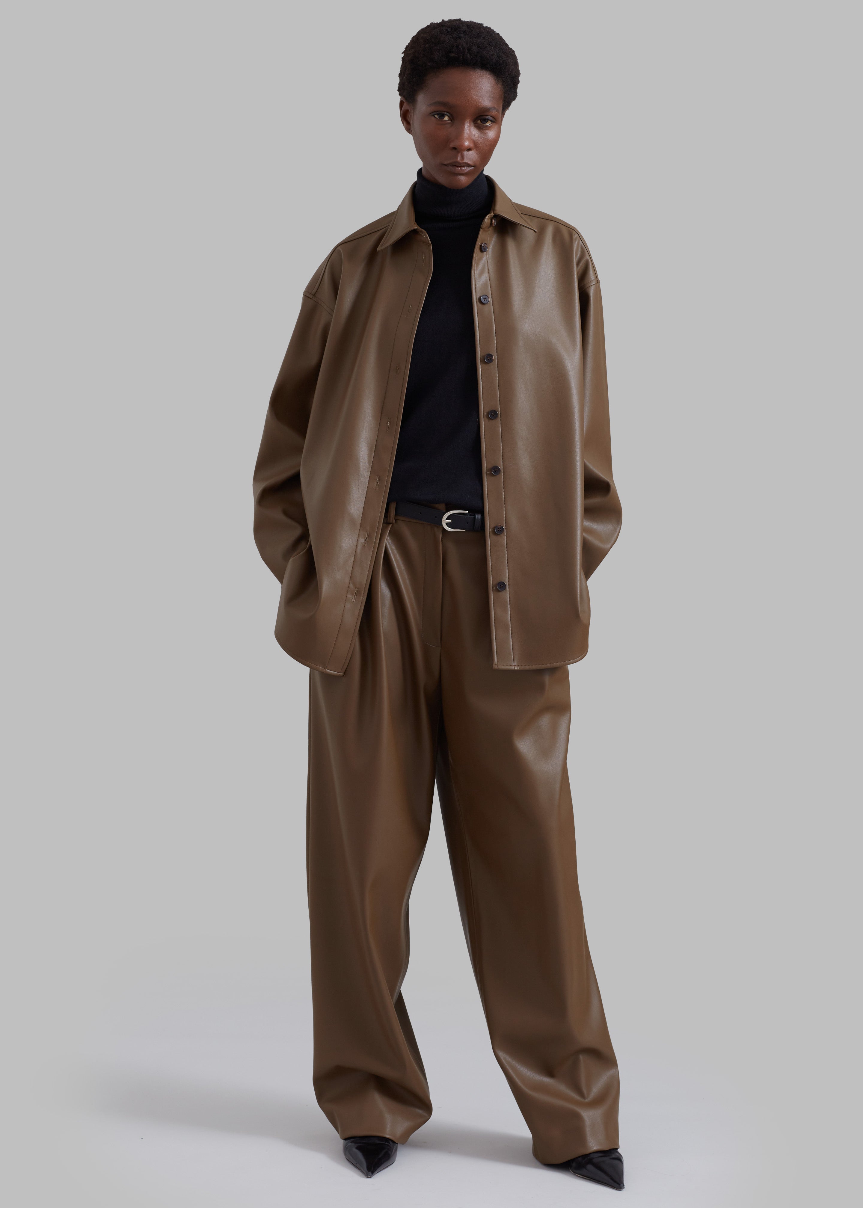 Tranton Faux Leather Pants - Brown - 8