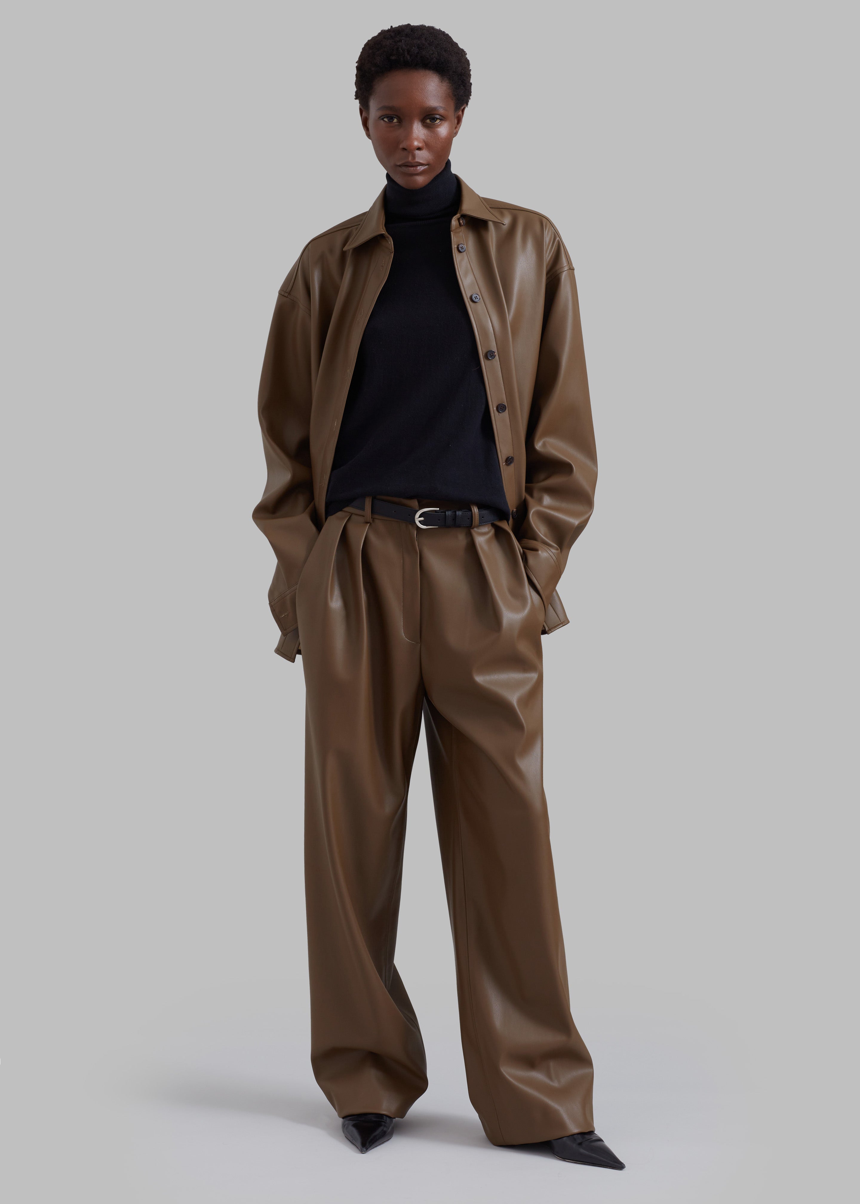 Tranton Faux Leather Shirt - Brown - 6