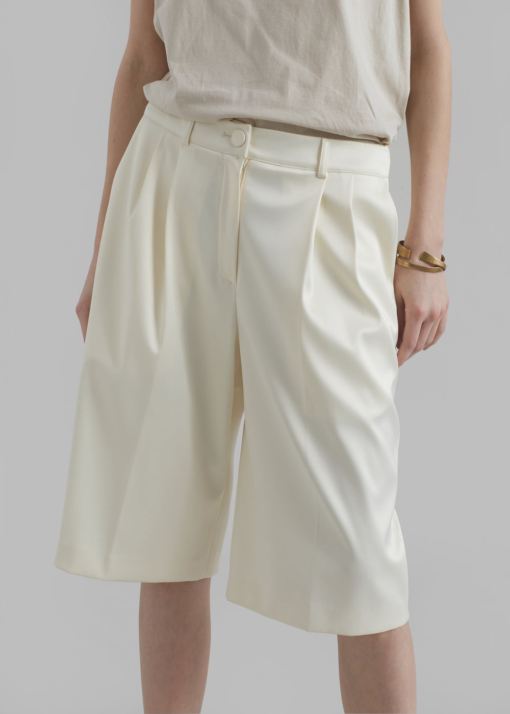 Vienna Satin Bermuda Shorts - Cream - 1