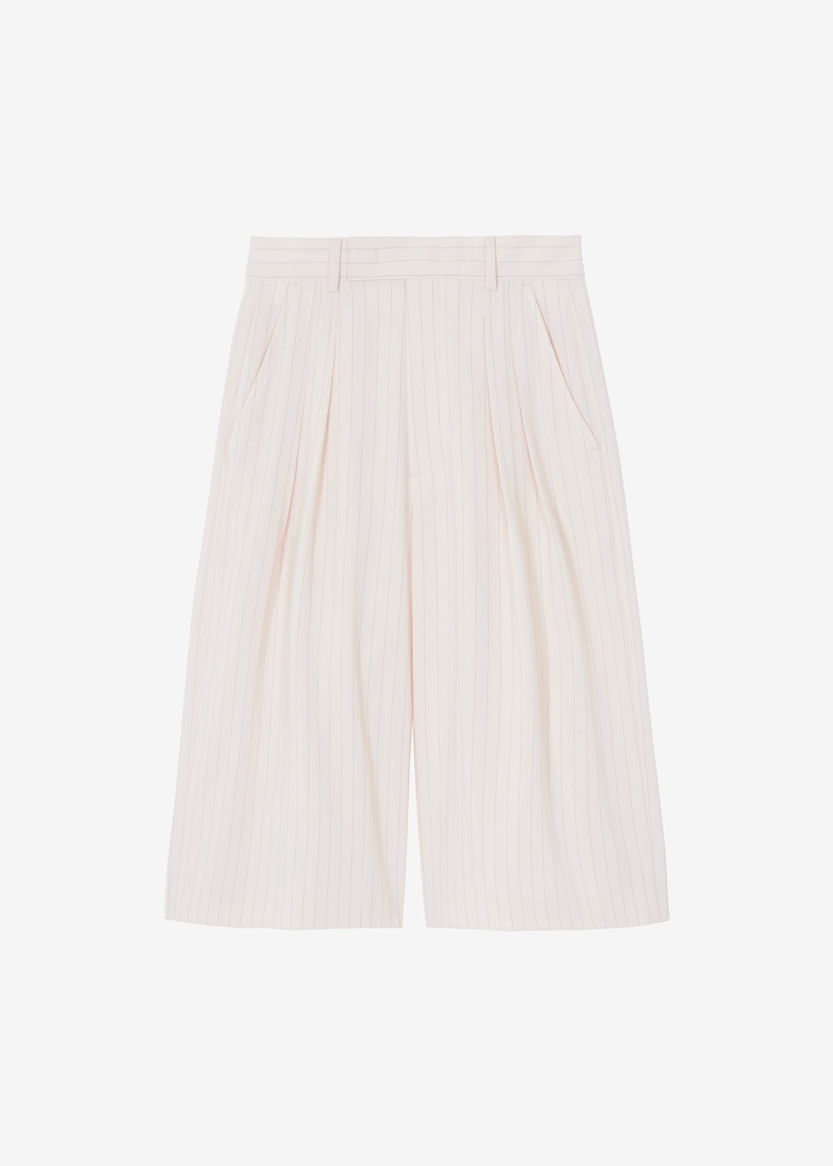 Vivian Fluid Pleated Bermuda Shorts - Beige Pinstripe - 7