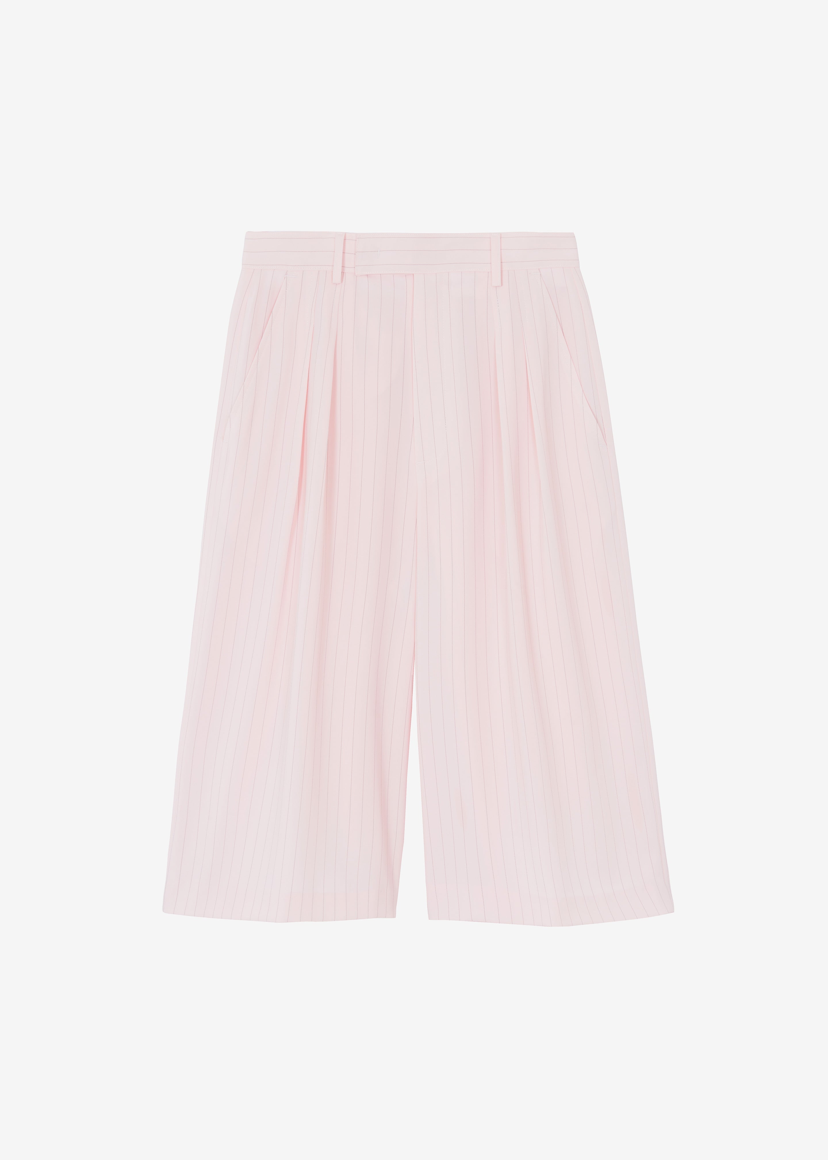 Vivian Fluid Pleated Bermuda Shorts - Pink Pinstripe - 7