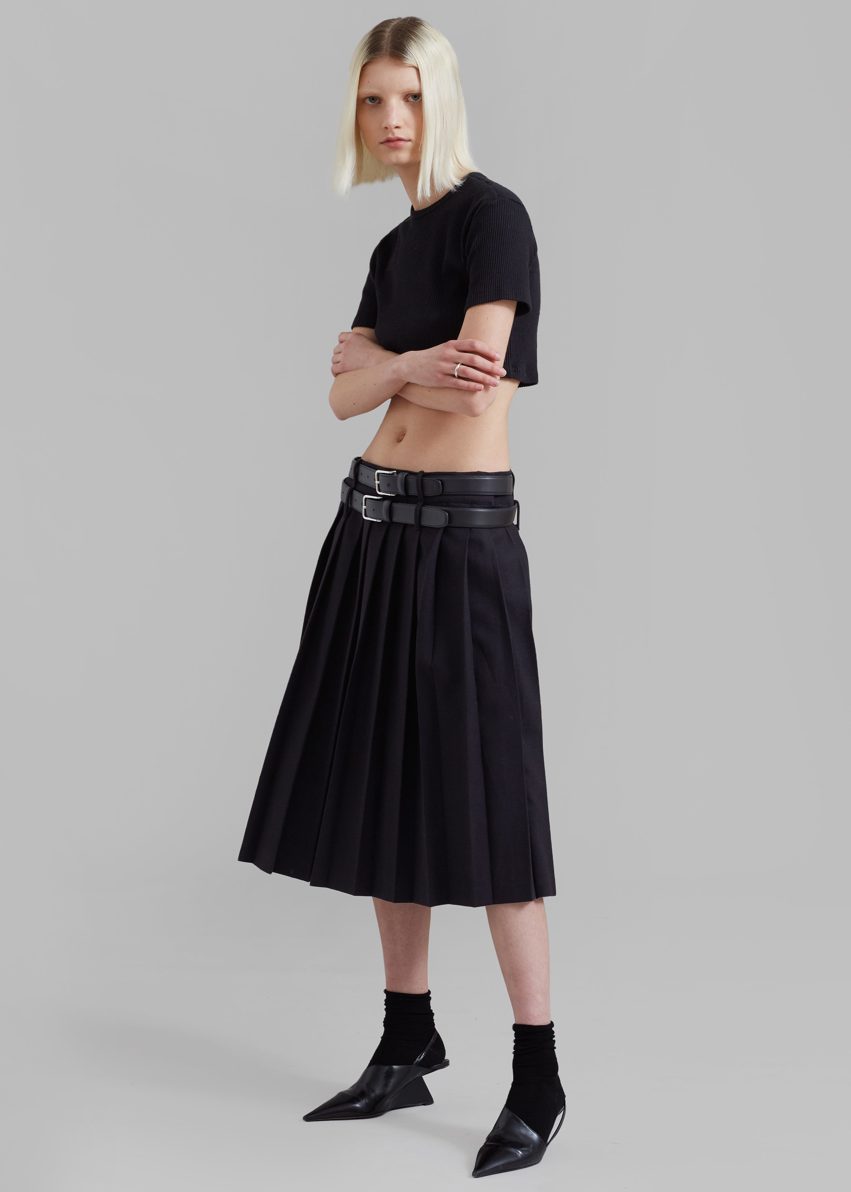 Wednesday Belted Pleated Skirt - Black - 7