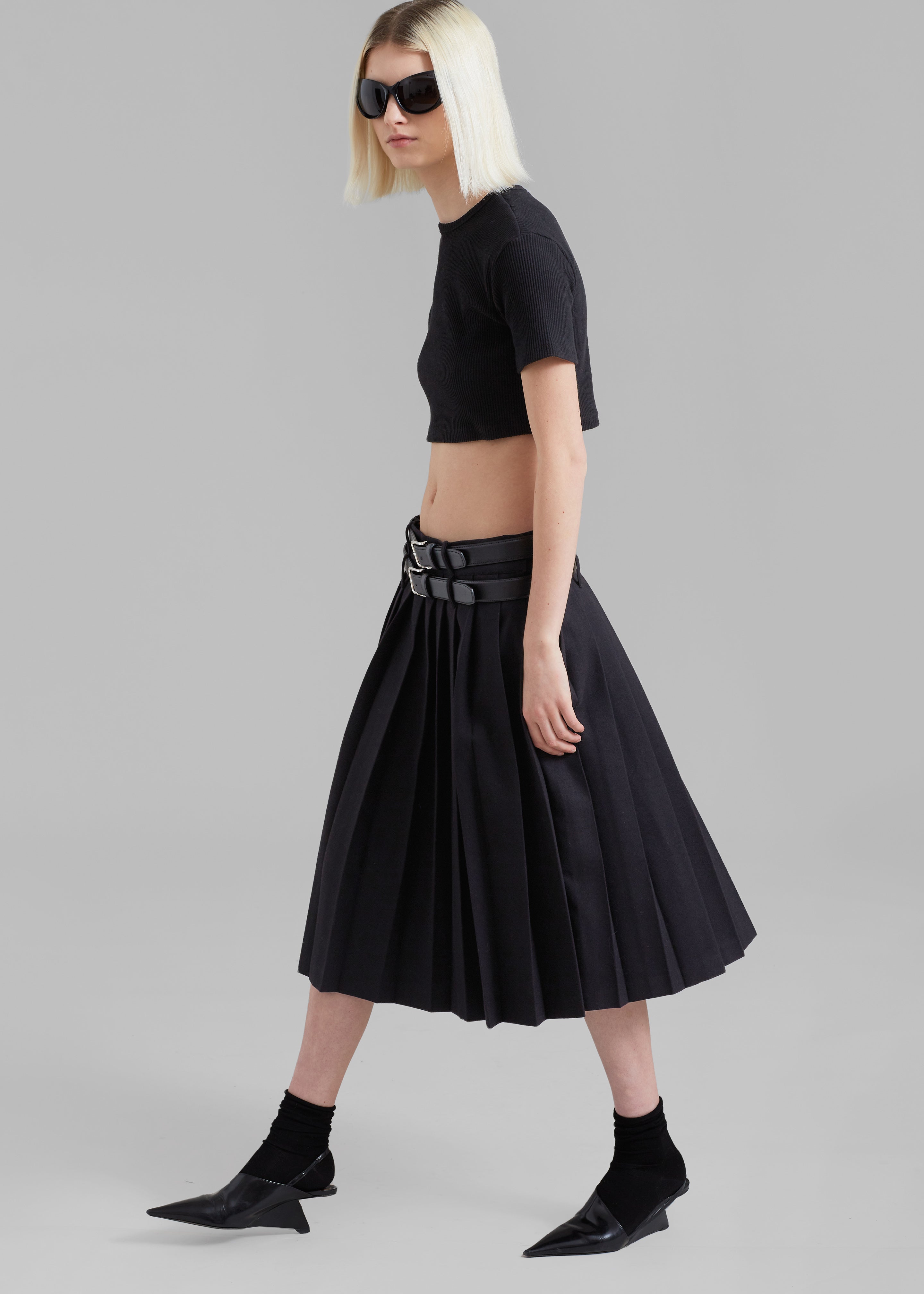 Wednesday Belted Pleated Skirt - Black - 1