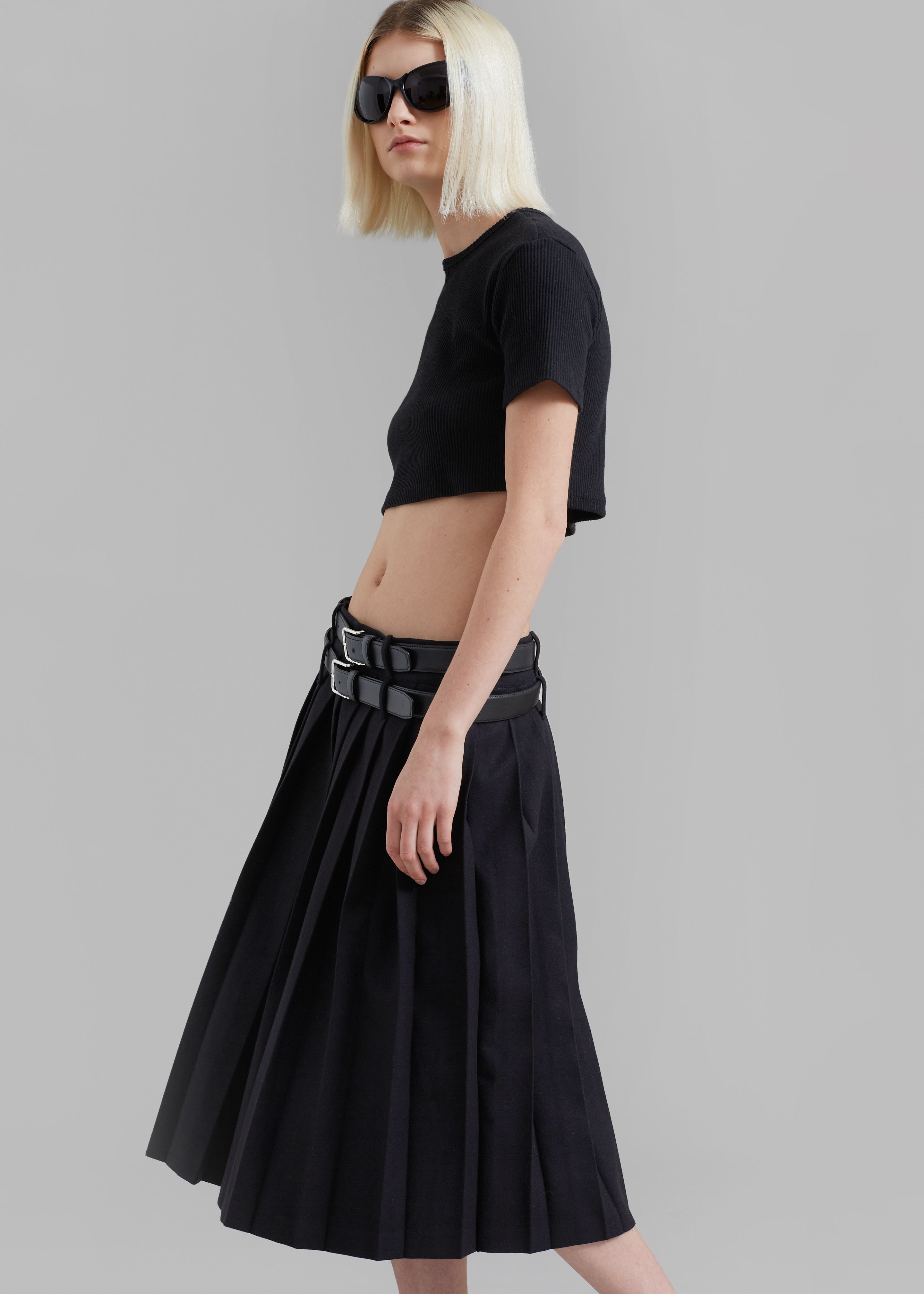 Wednesday Belted Pleated Skirt - Black - 6