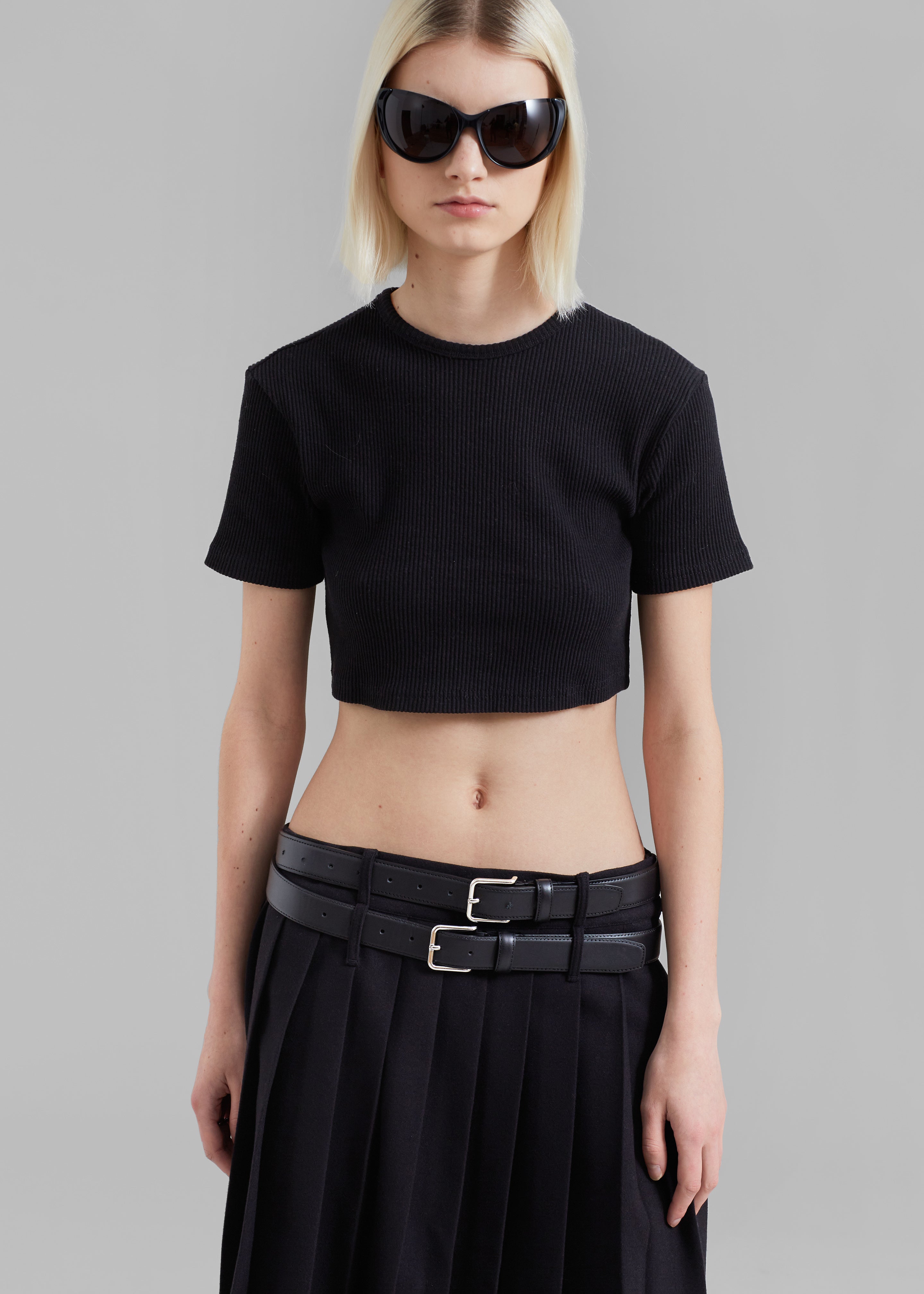 Wednesday Belted Pleated Skirt - Black - 8