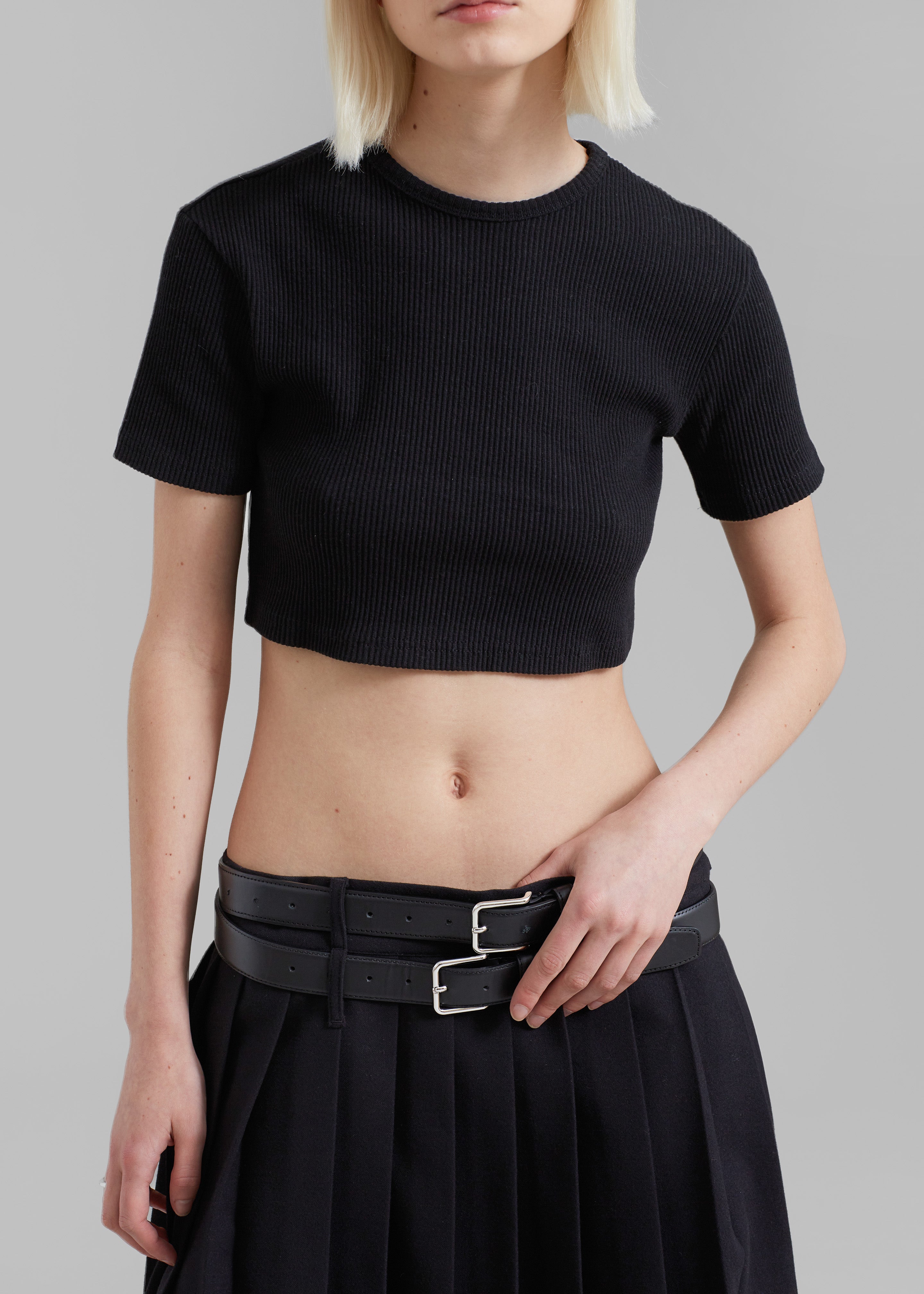 Wednesday Belted Pleated Skirt - Black - 5