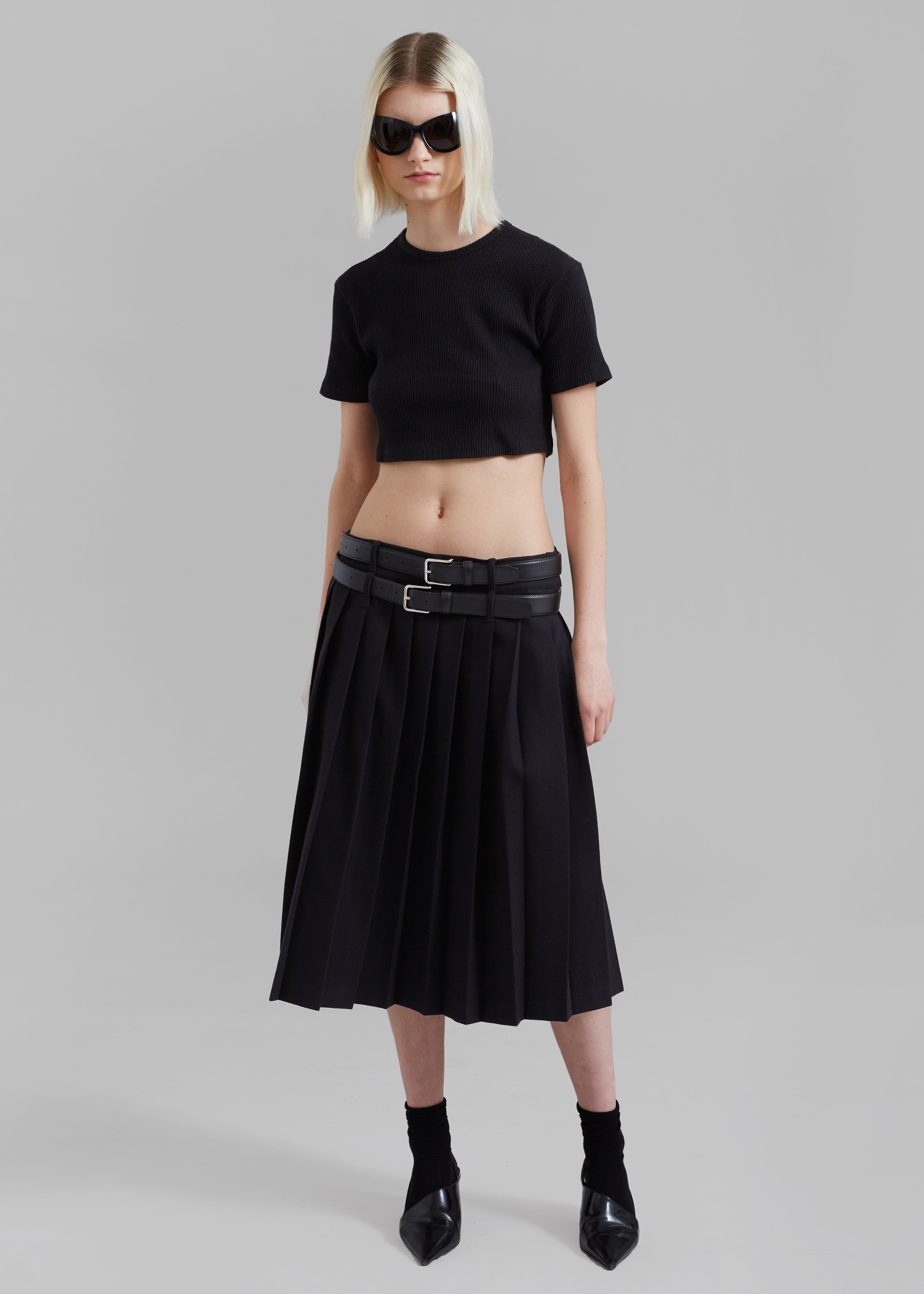 Wednesday Belted Pleated Skirt - Black - 3