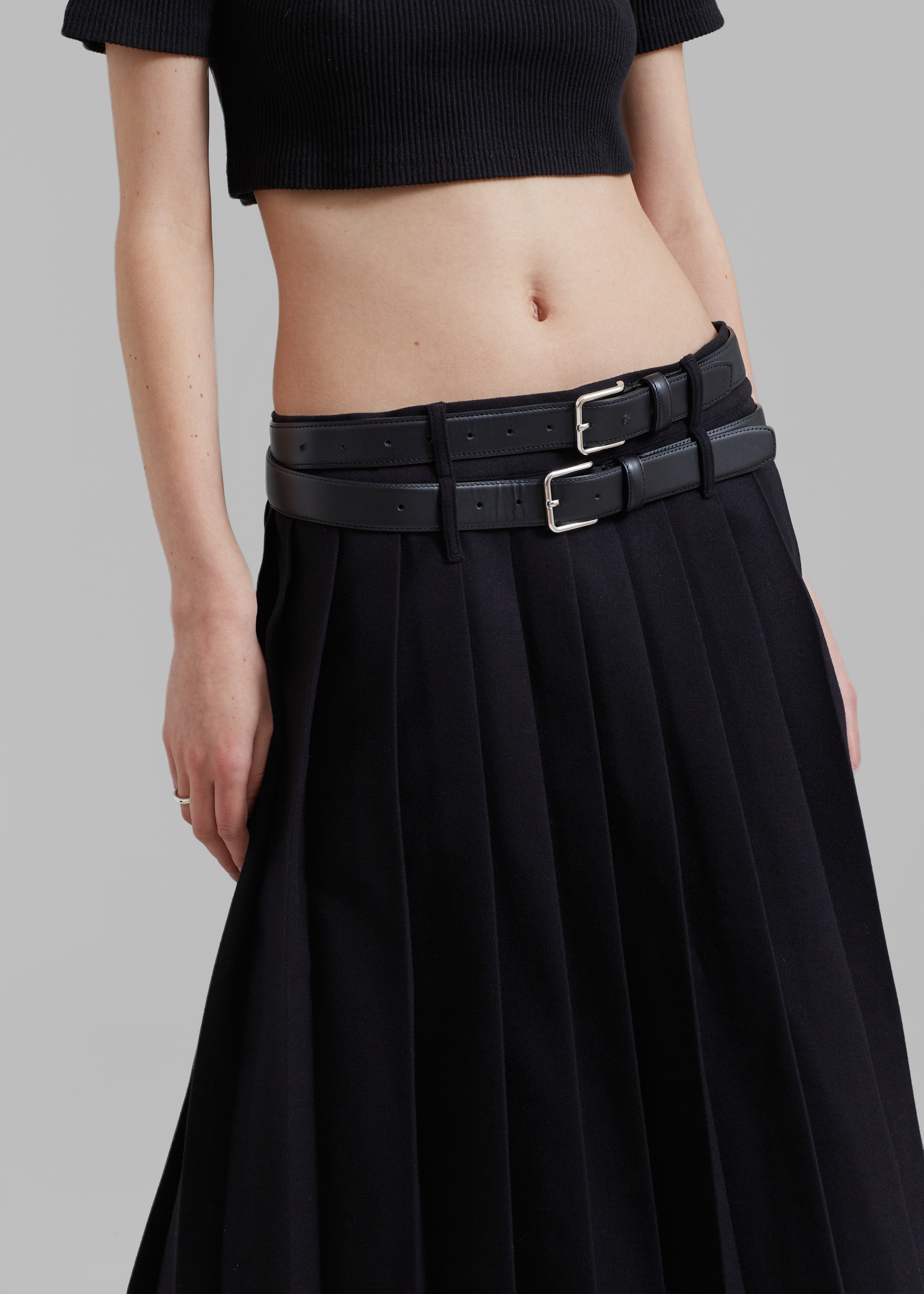 Wednesday Belted Pleated Skirt - Black - 2