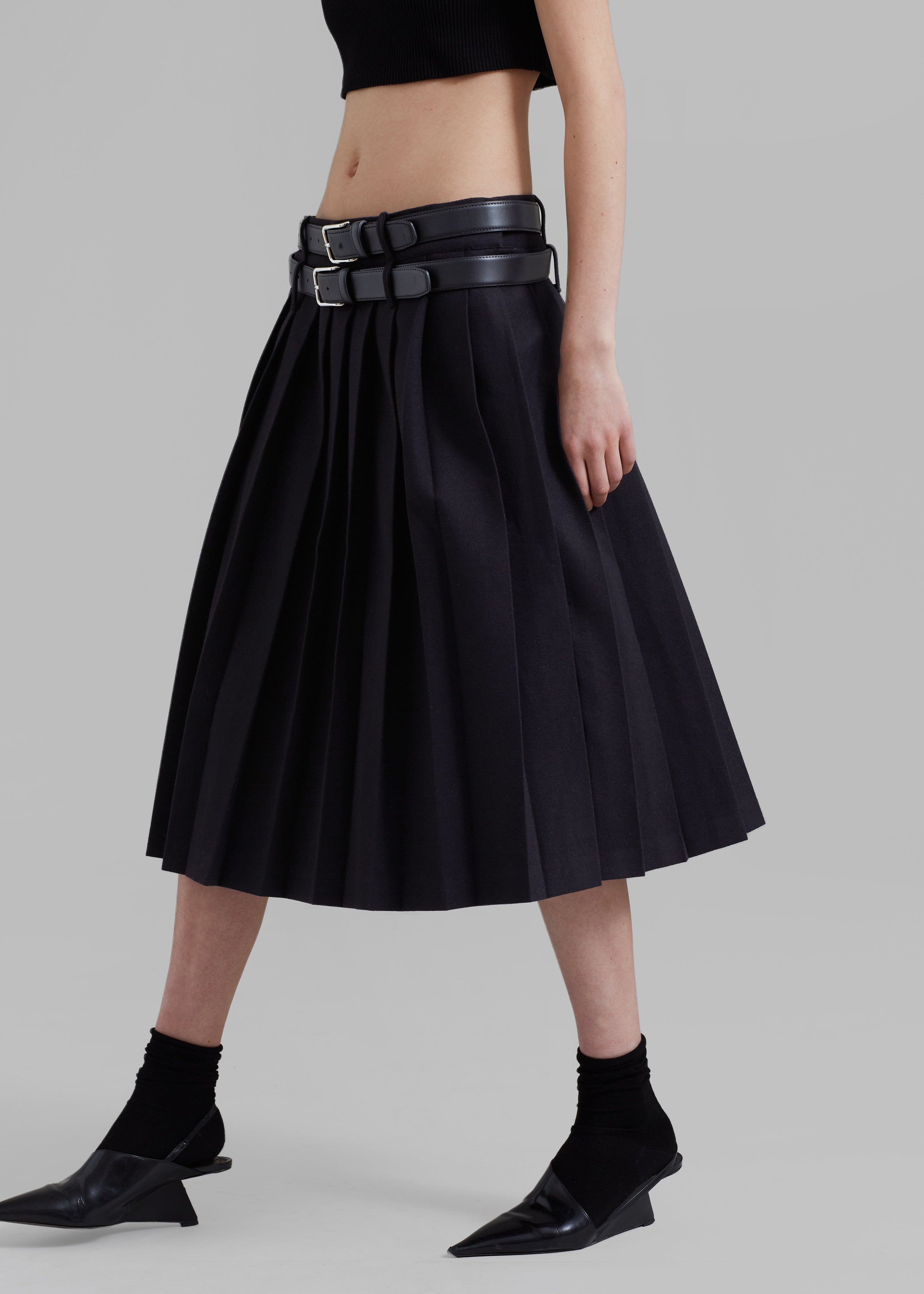 Wednesday Belted Pleated Skirt - Black - 4