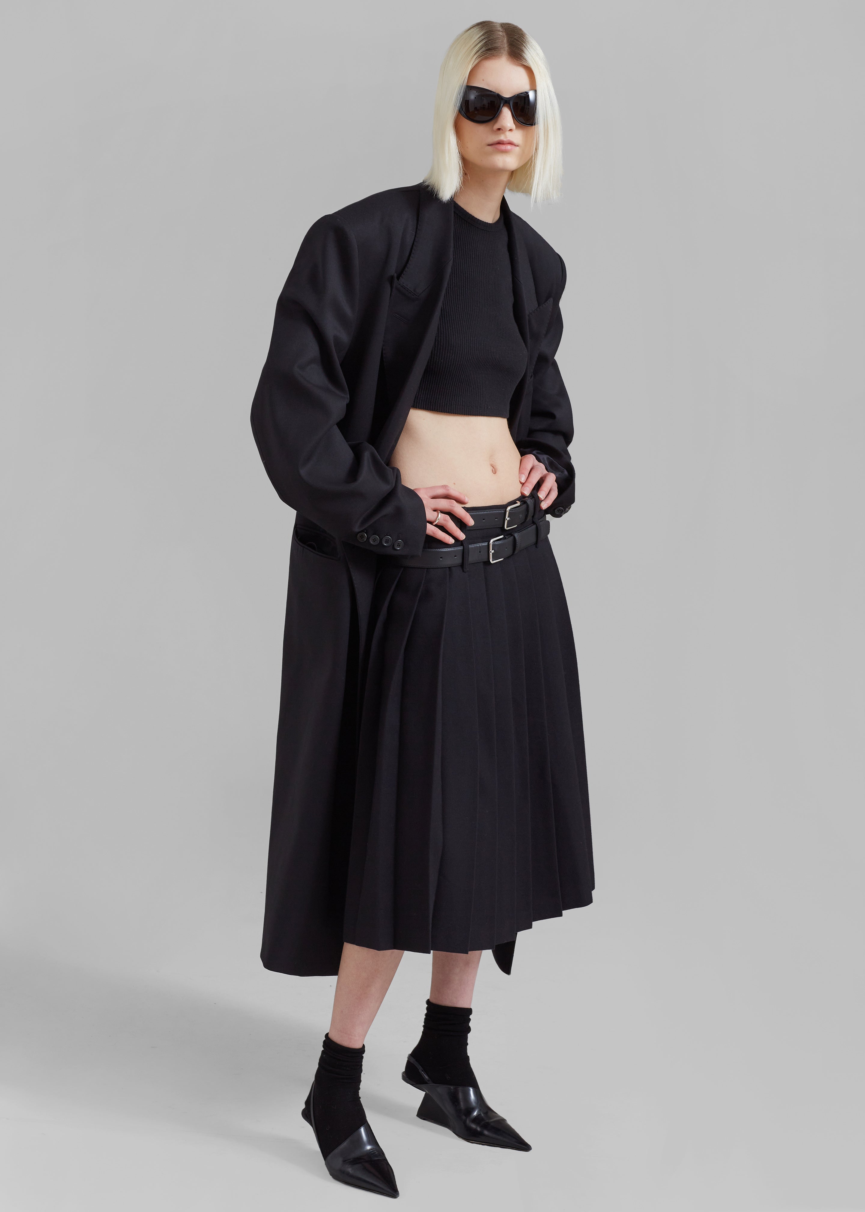 Wednesday Belted Pleated Skirt - Black - 9