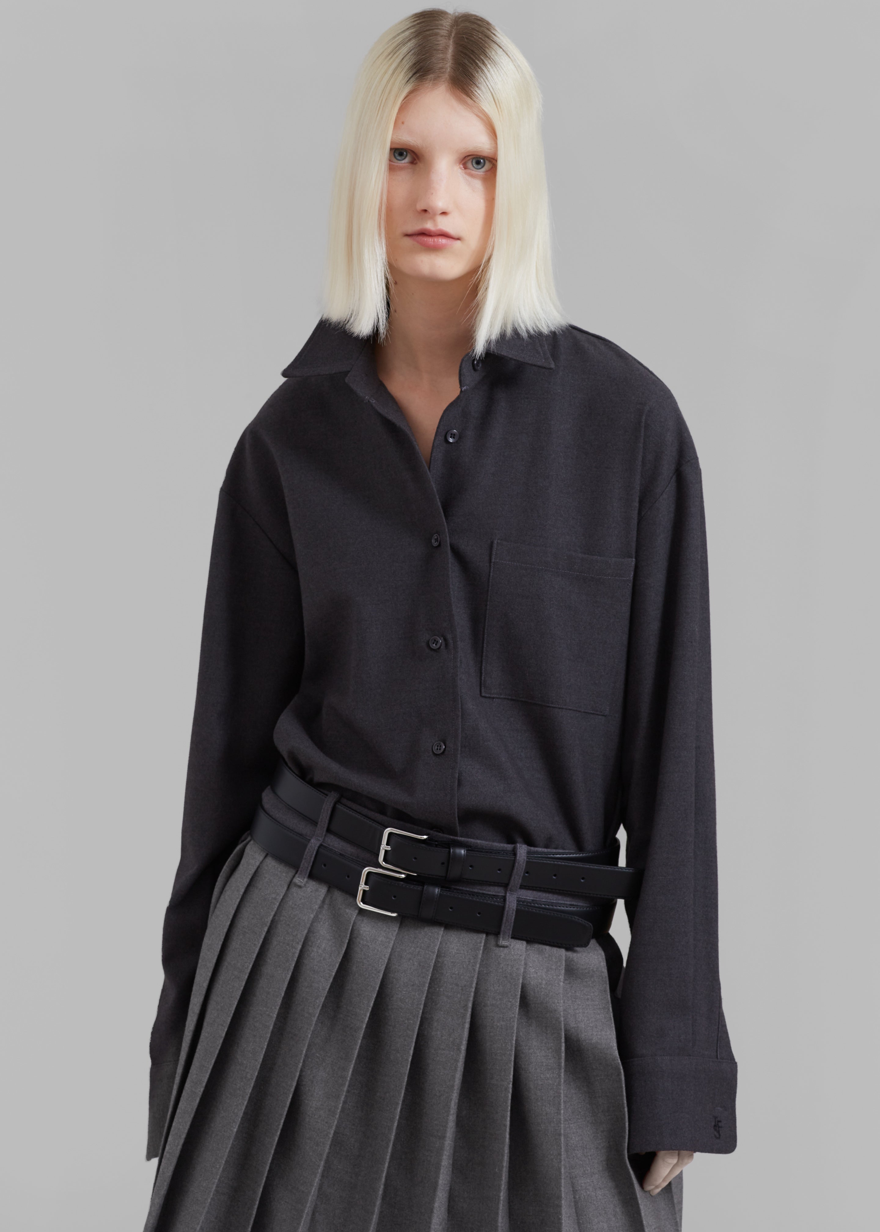 Wednesday Belted Pleated Skirt - Dark Grey Melange - 2