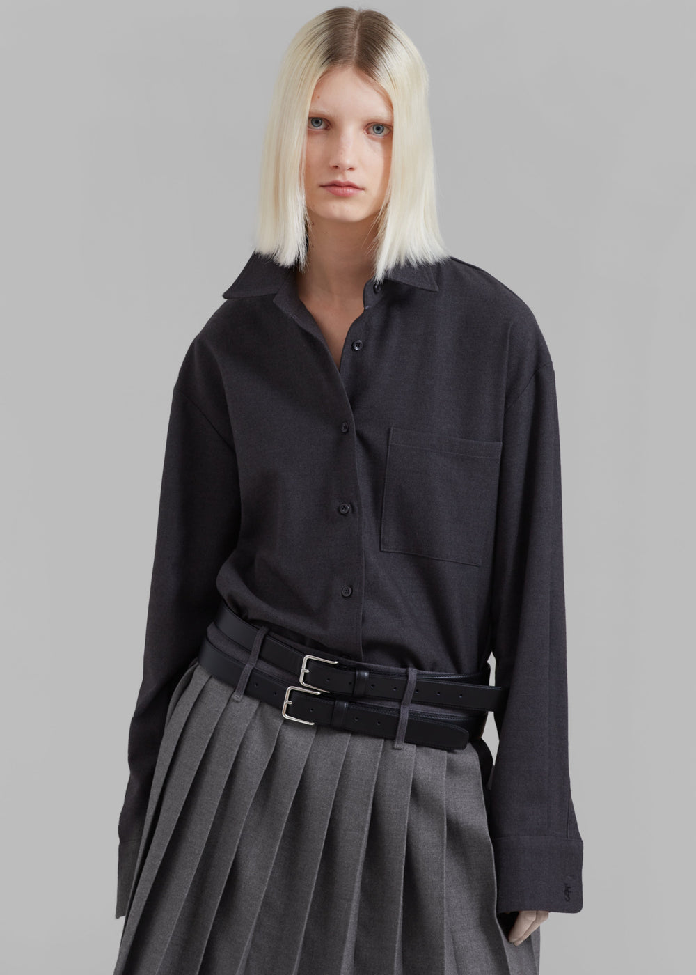 Wednesday Belted Pleated Skirt - Dark Grey Melange - 1