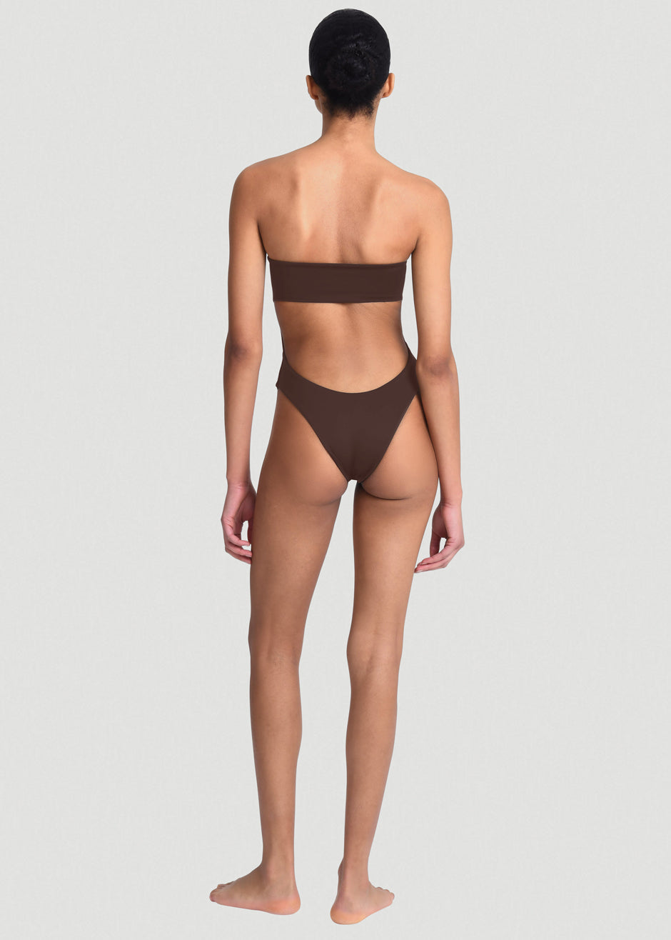 Aexae Bandeau One Piece Swimsuit - Brown - 1
