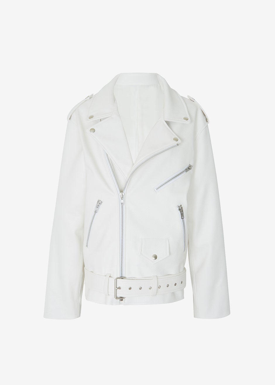 Aria Faux Leather Jacket - White - 9
