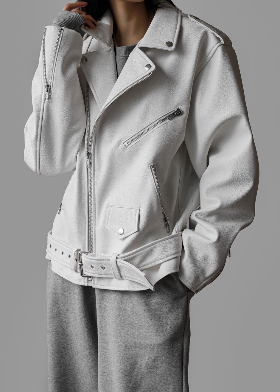 Aria Faux Leather Jacket - White - 4