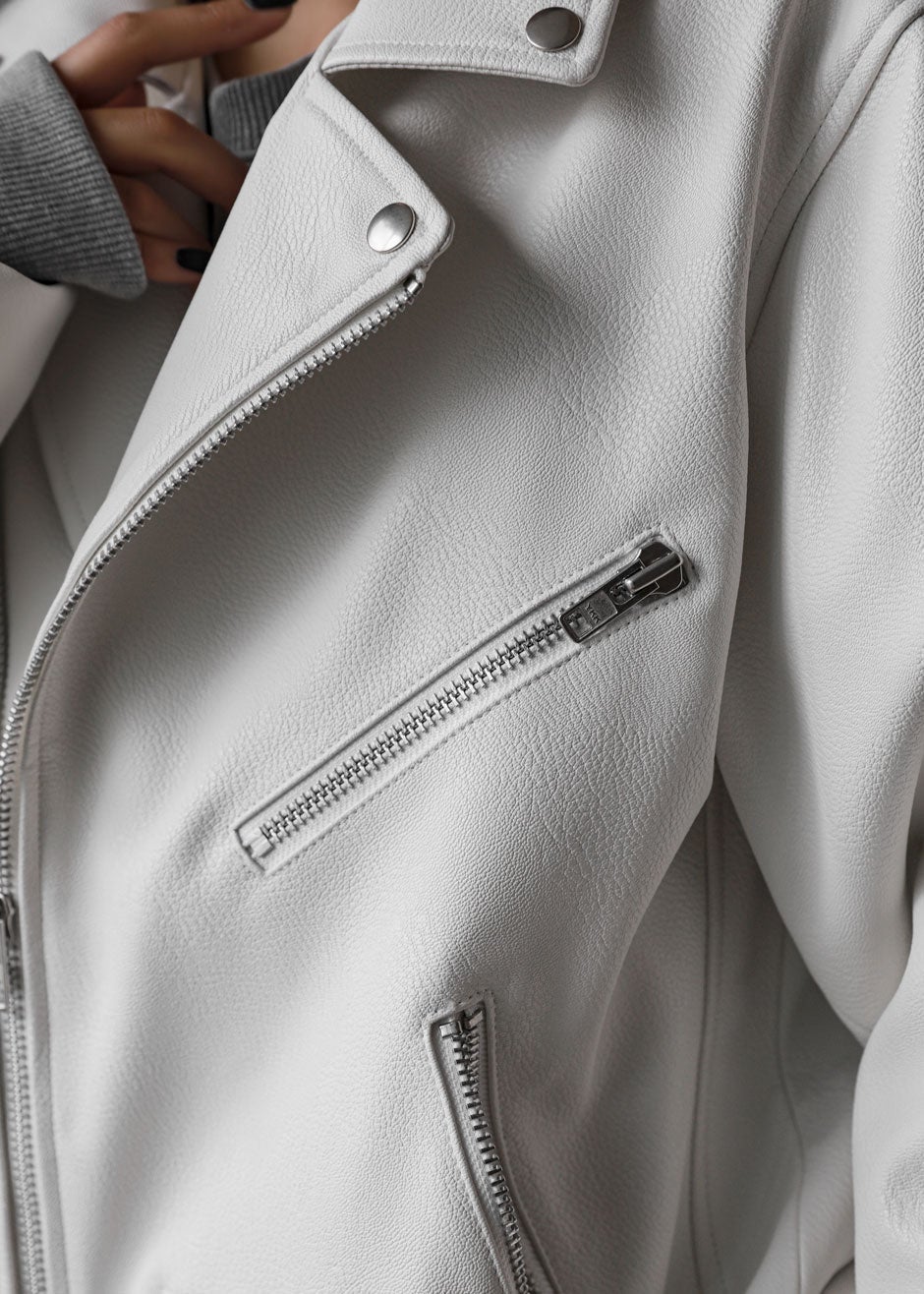 Aria Faux Leather Jacket - White - 4